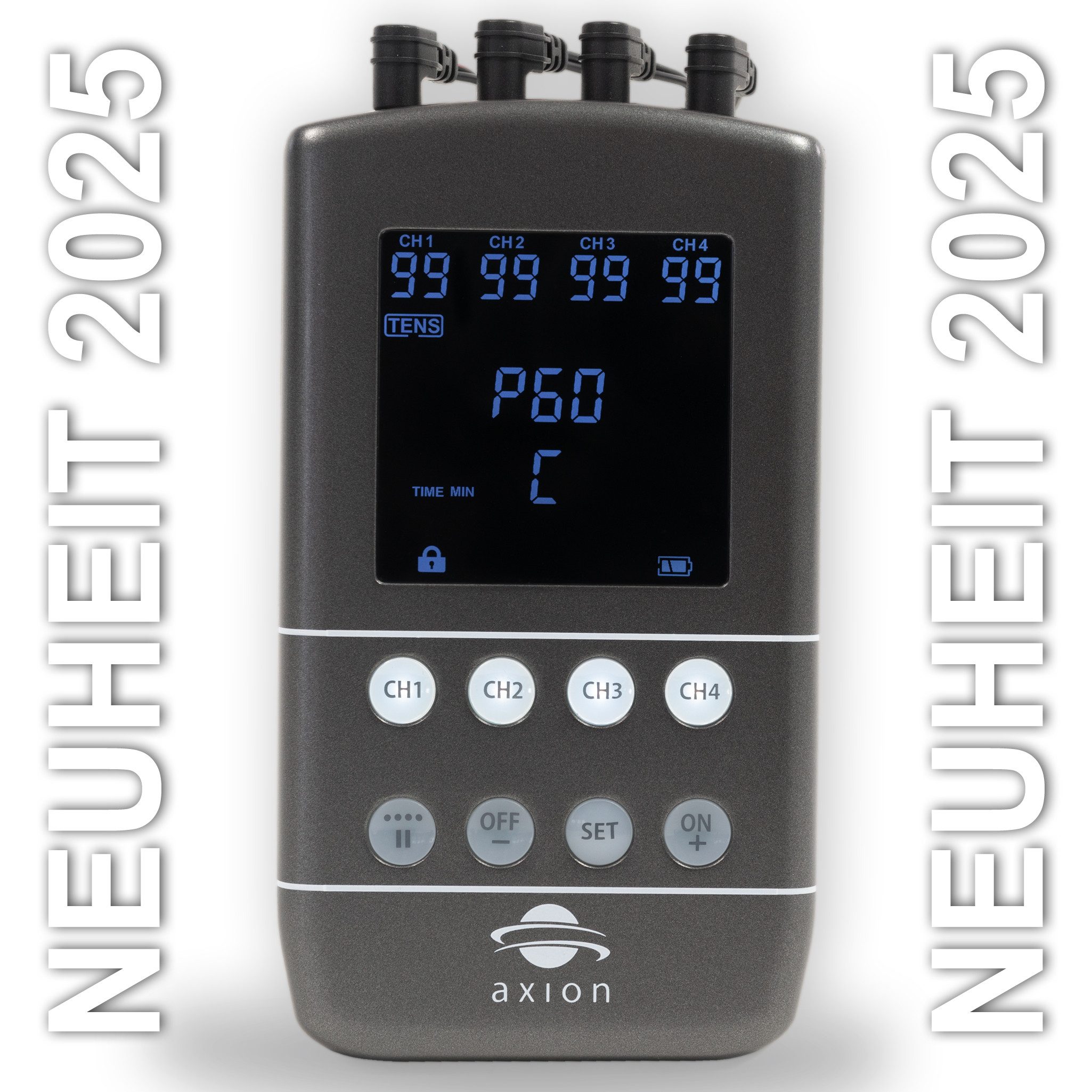 Axion TENS-EMS-Gerät STIM-PRO X9B 4-Kanäle zur Schmerztherapie, Muskelaufbau, Medizinprodukt nach MDR (EU) 2017/745