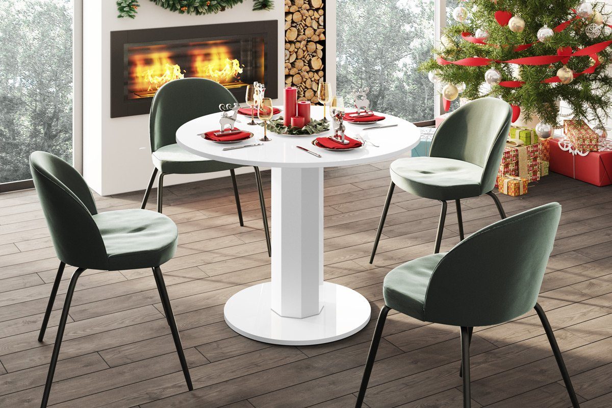 designimpex Esstisch Design Esstisch Tisch Weiß 100-148cm HES-111 rund Hochglanz oval Hochglanz ausziehbar