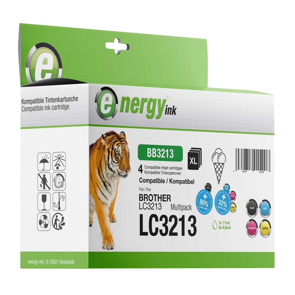 Energy-ink 4er Multipack BB3213 ersetzt Brother Patronen LC3213-VALDR bk/c/m/y Tintenpatrone (kompatibel, mehrfarbig)