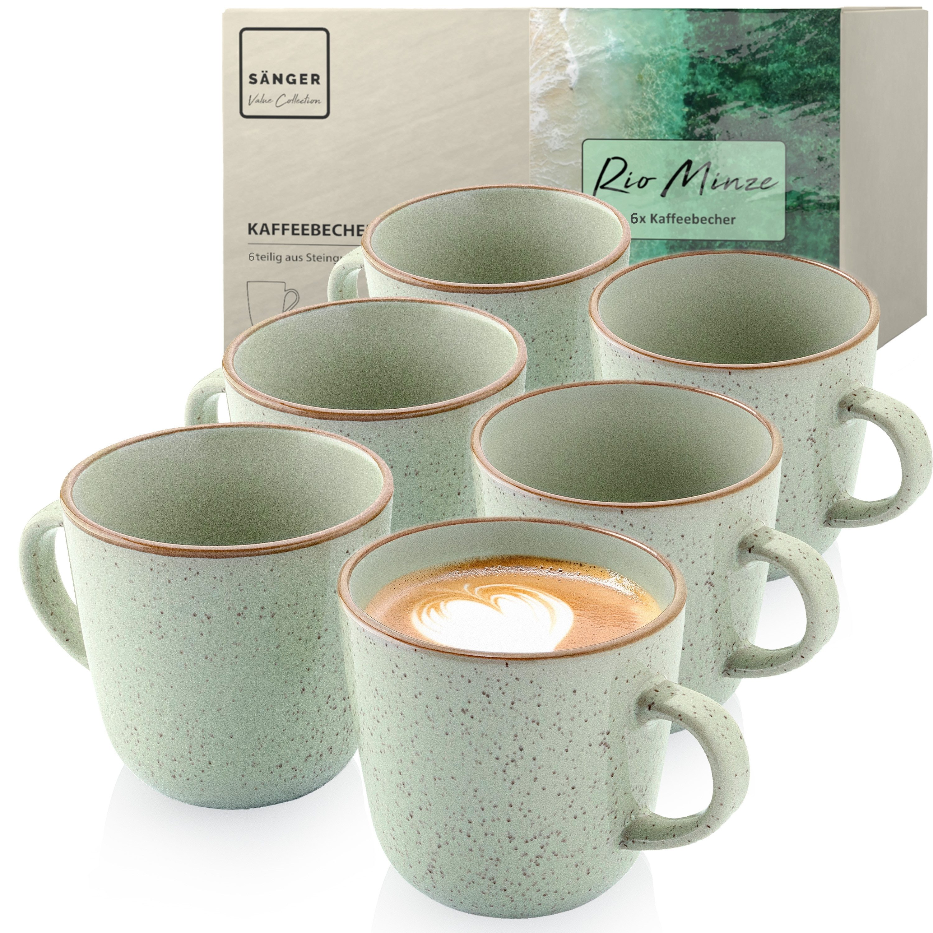 SÄNGER Becher Set Rio, 6-tlg., Steingut, 6 tlg. Rio Minze Kaffeebecher, Beige, Handmade, VALUE COLLECTION