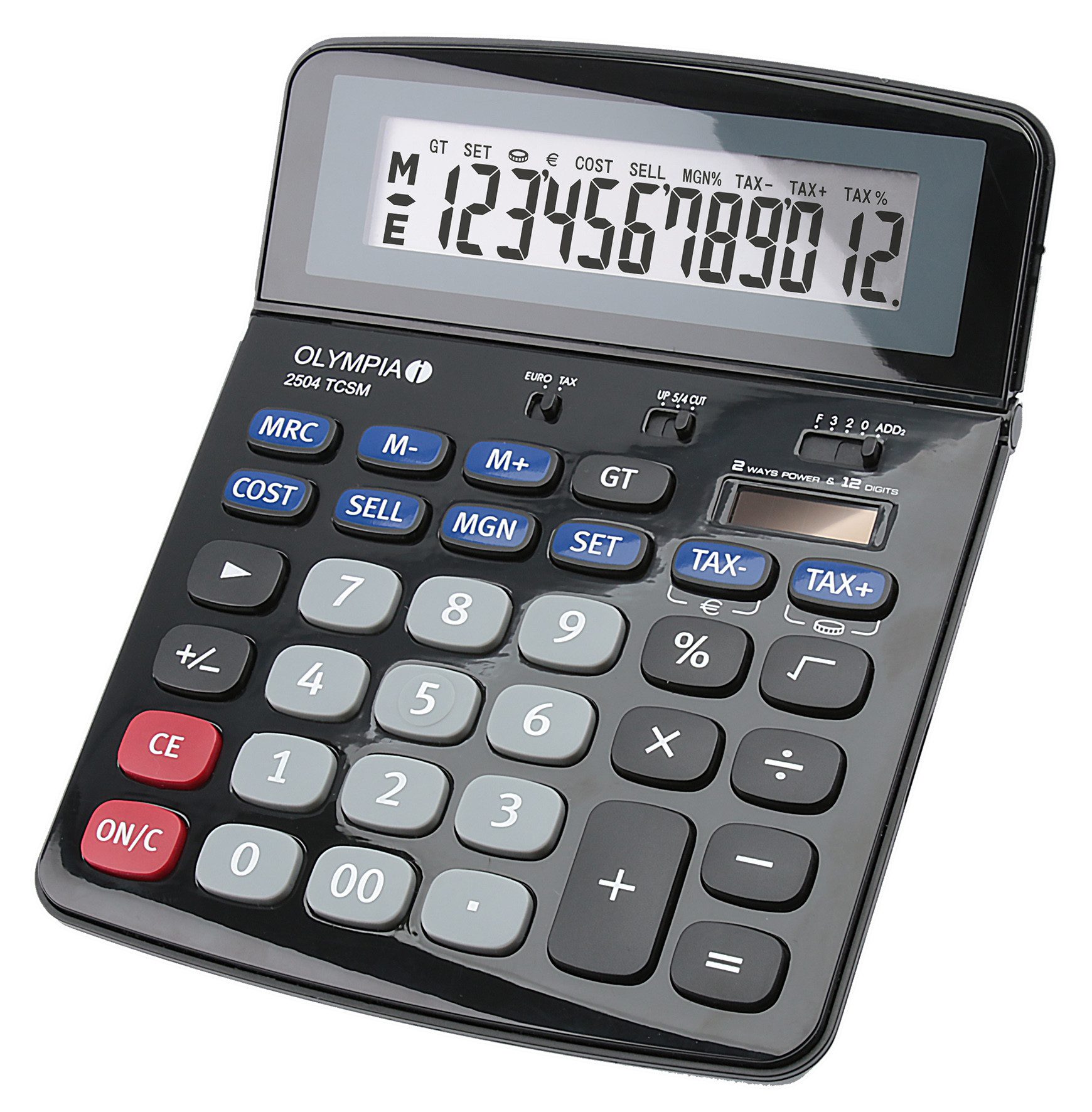 Olympia Taschenrechner Tischrechner 2504 TCSM, Cost-Sell-Margin, TAX, Euro-Taste, Grand Total, Dual Power