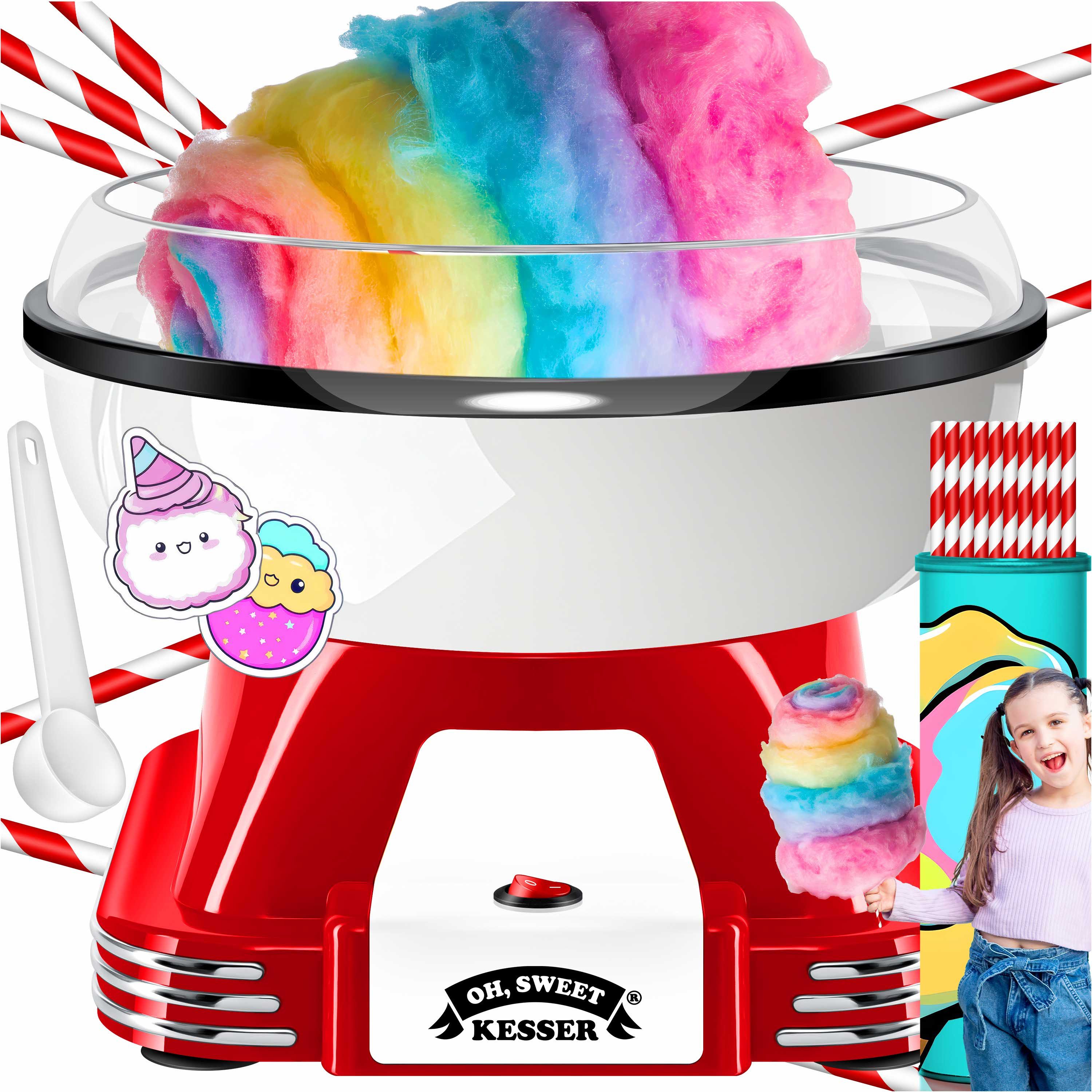 KESSER Zuckerwattemaschine, Zuckerwattegerät Retro Cotton Candy, 30 Zuckerwatte Sticks, Messlöffel