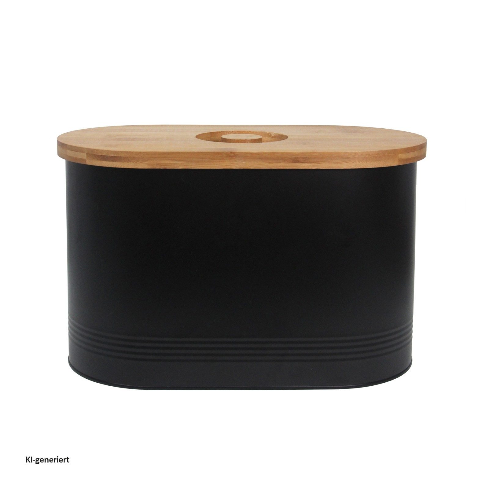 Neuetischkultur Brotkasten Brotkasten Schwarz mit Holzdeckel, Eisen, (Stück, 1-tlg., 1 Brotkasten), Brotbox Metall – Bild 4 von 5