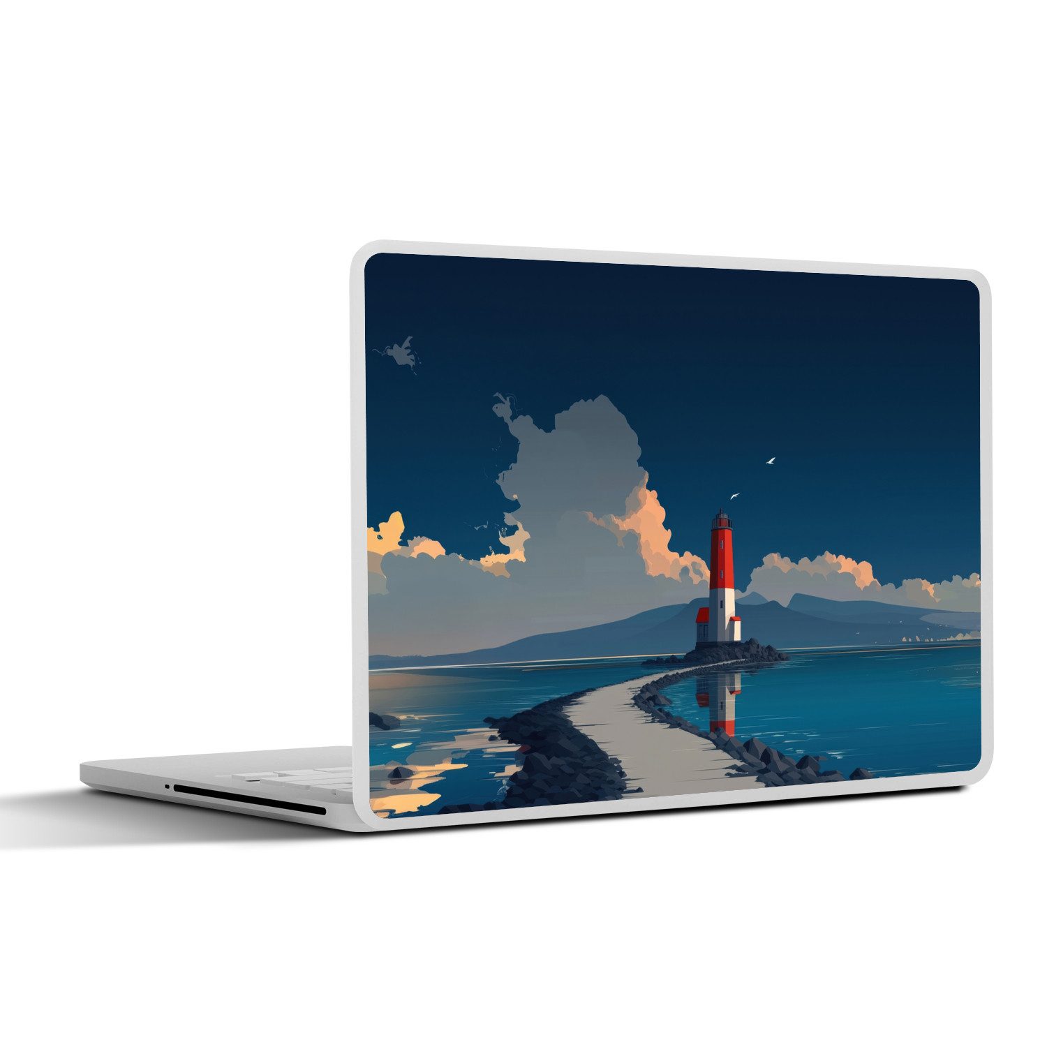MuchoWow Laptop-Aufkleber Leuchtturm - Meer - Wolken, (1tlg), Laptop Folien Cover, Aufkleber, Sticker, Schutz vor Kratzern, 25x18 cm