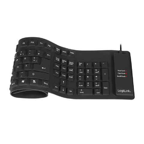 LogiLink ID0019A flexible Tastatur (wasserdicht, staubresistent, schmutzresistent, strapazierfähig, aufrollbar, platzsparend, Soft-Touch-Tasten, Silikon, QWERTZ Layout)