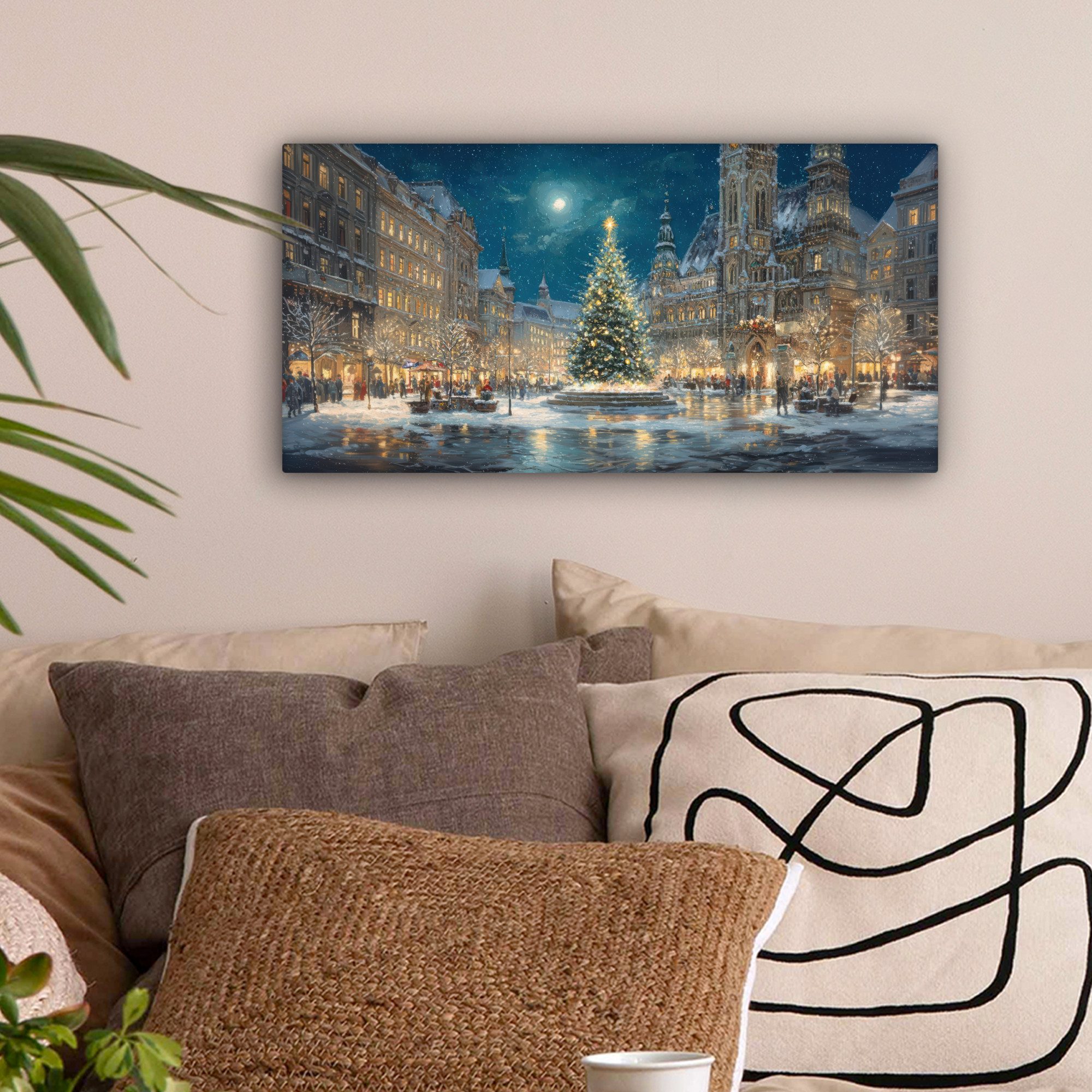 OneMillionCanvasses® Leinwandbild Panorama Heiligabend - Town Square - Mehr günstig online kaufen
