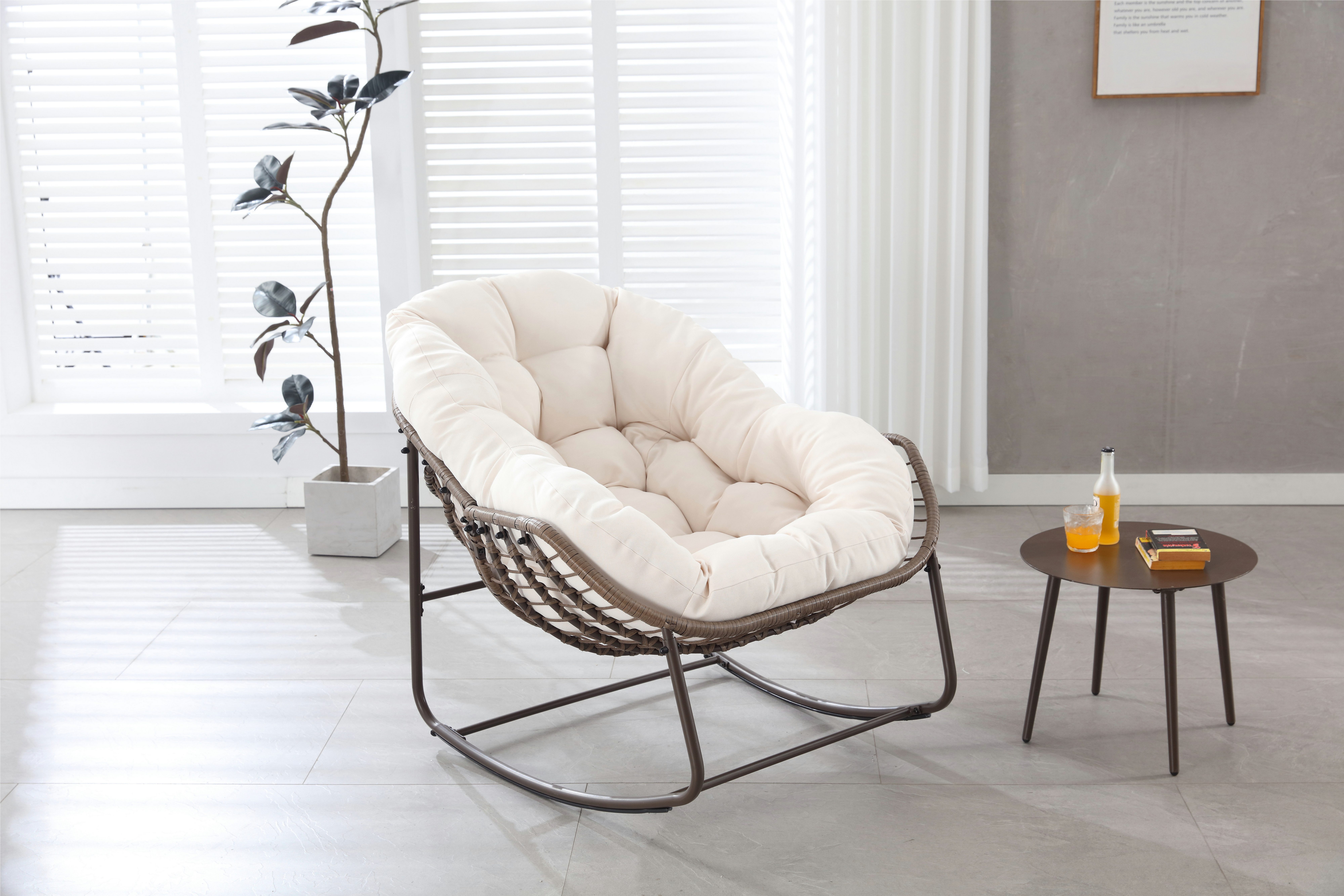 Fine Life Pro Schaukelsessel Rattan-Schaukelstuhl, gepolsterter Schaukel- und Relaxsessel