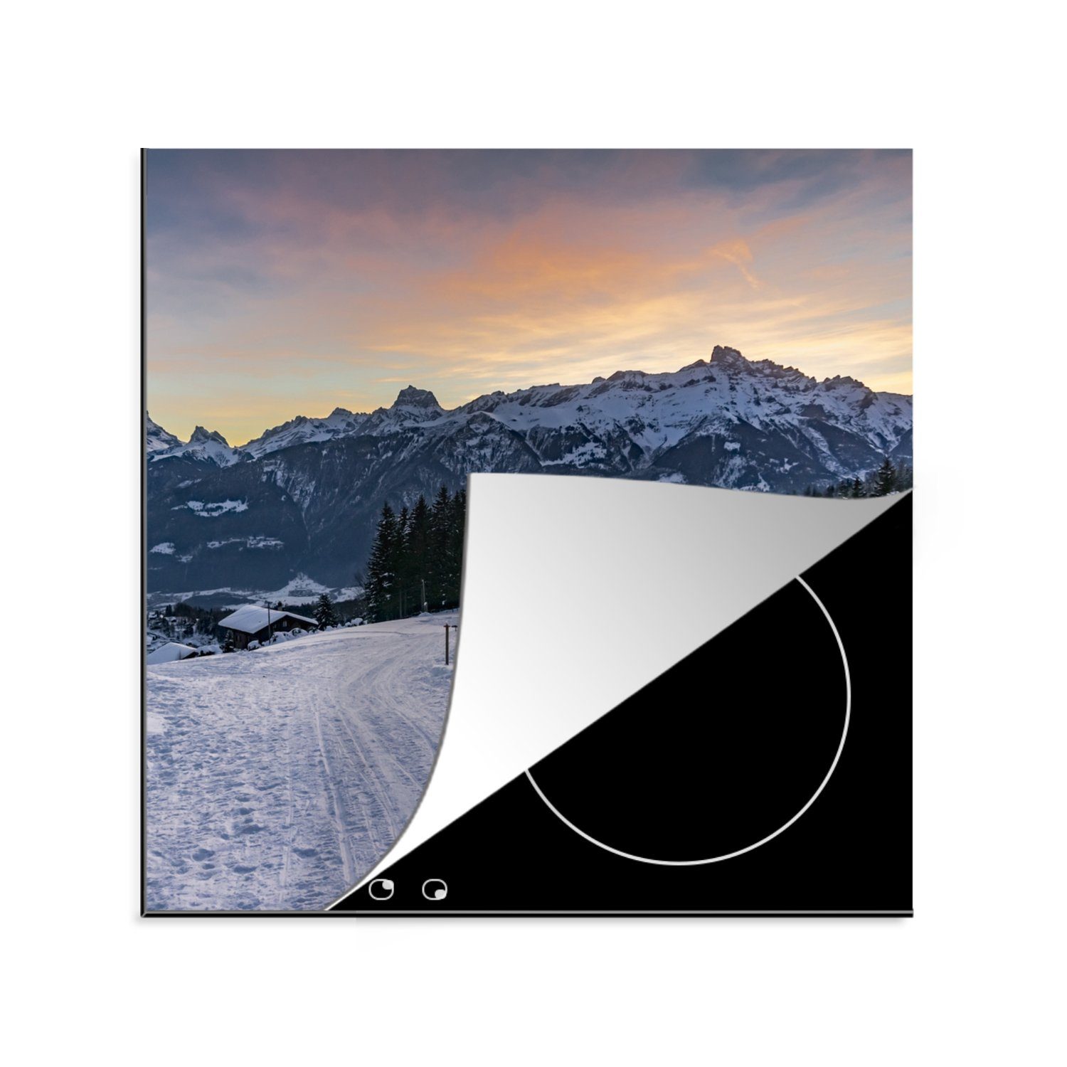 MuchoWow Herdblende-/Abdeckplatte Schnee - Berg - Alpen, Vinyl, (1 tlg), 78x78 cm, Ceranfeldabdeckung, Arbeitsplatte für küche