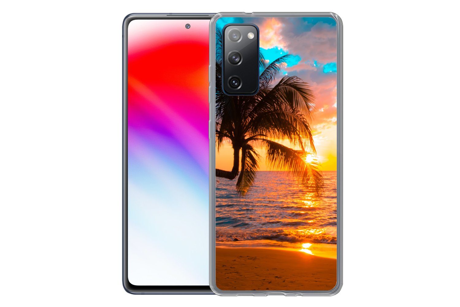MuchoWow Handyhülle für Samsung Galaxy S20 FE Palme - Sonnenuntergang - Horizont - Strand, Phone Case, Silikon, Schutzhülle Dünn