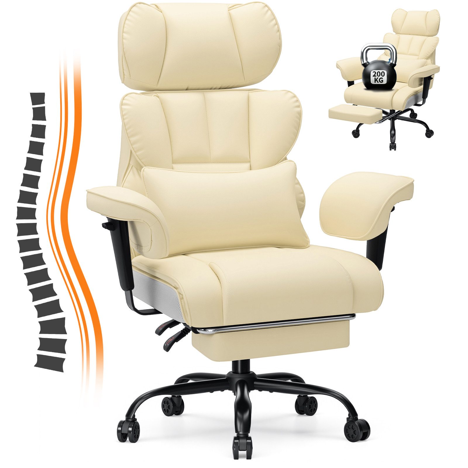 Hoffree Drehstuhl XXL Ergonomischer Bürostuhl Gaming-Stuhl Kunstleder, mit Fußstütze, verstellbarer Kopf- & Armlehnen, Max bis 200 kg