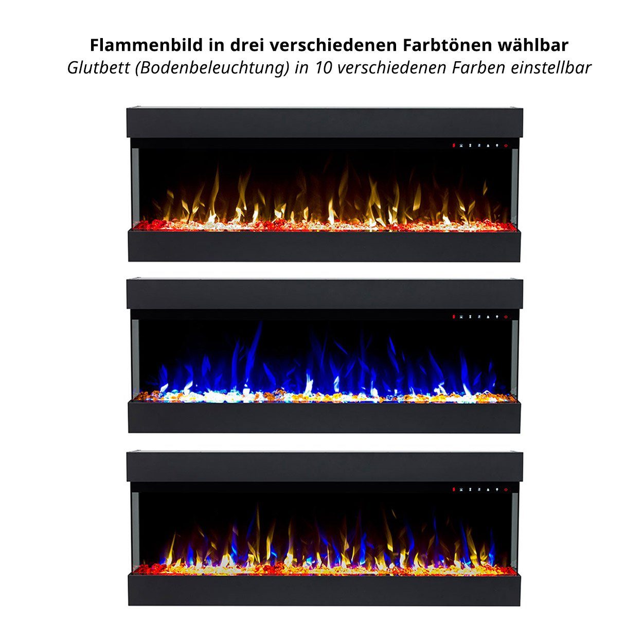 Abschaltautomatik Clear, FIRE GLOW mit Heizfunktion 1600W, Fernbedienung Elektrokamin & Insert bis grau