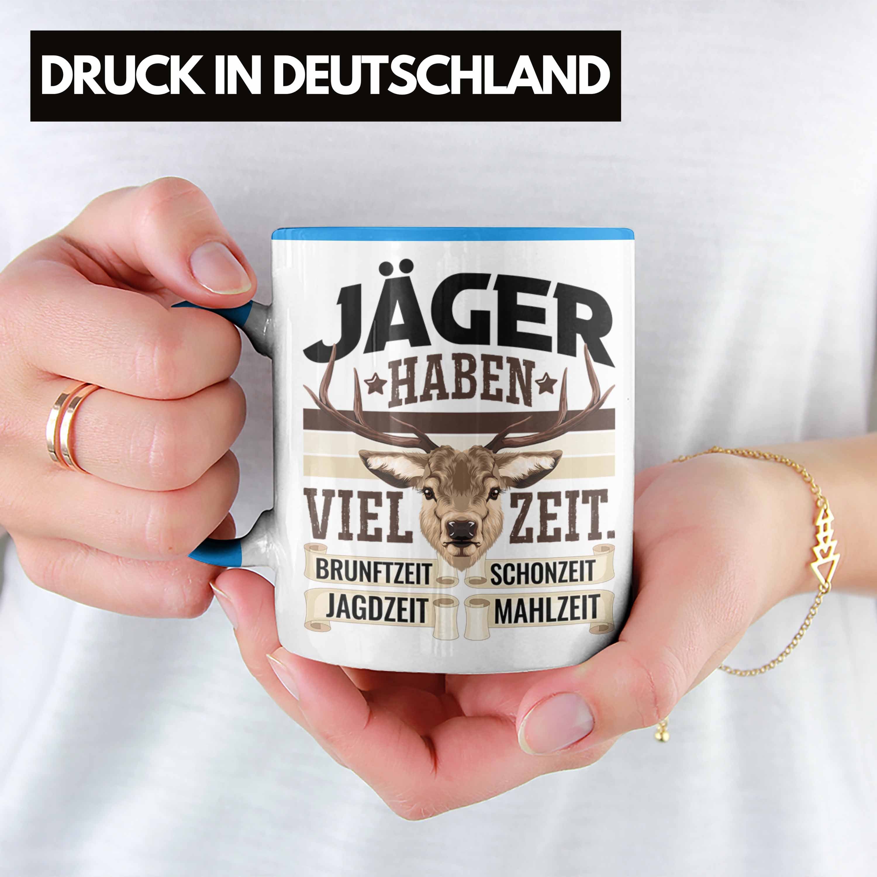 Trendation Becher Viel Tasse für Jäger Haben Zeit Ja Spruch Jäger Tasse Geschenk Blau Männer