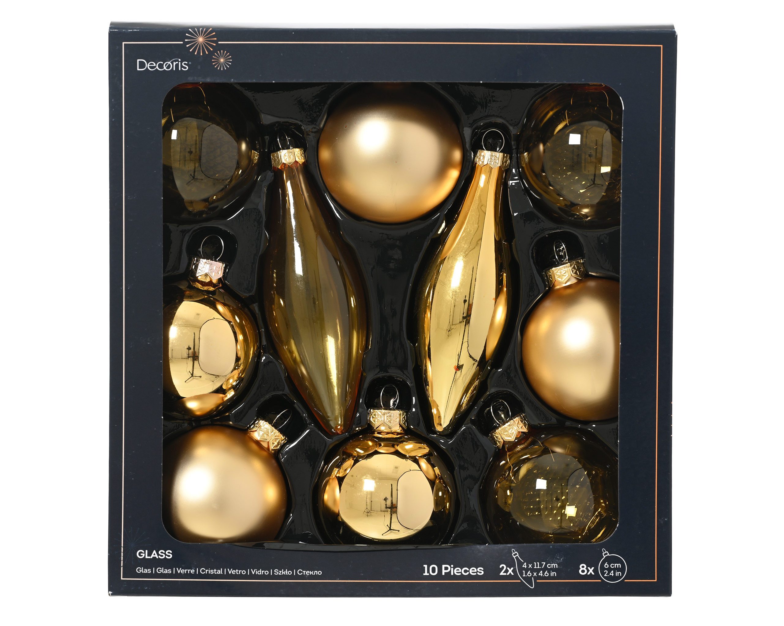 Kaemingk Weihnachtsbaumkugel, Weihnachtskugeln Glas 6-11,7cm 10er Set - Hellgold