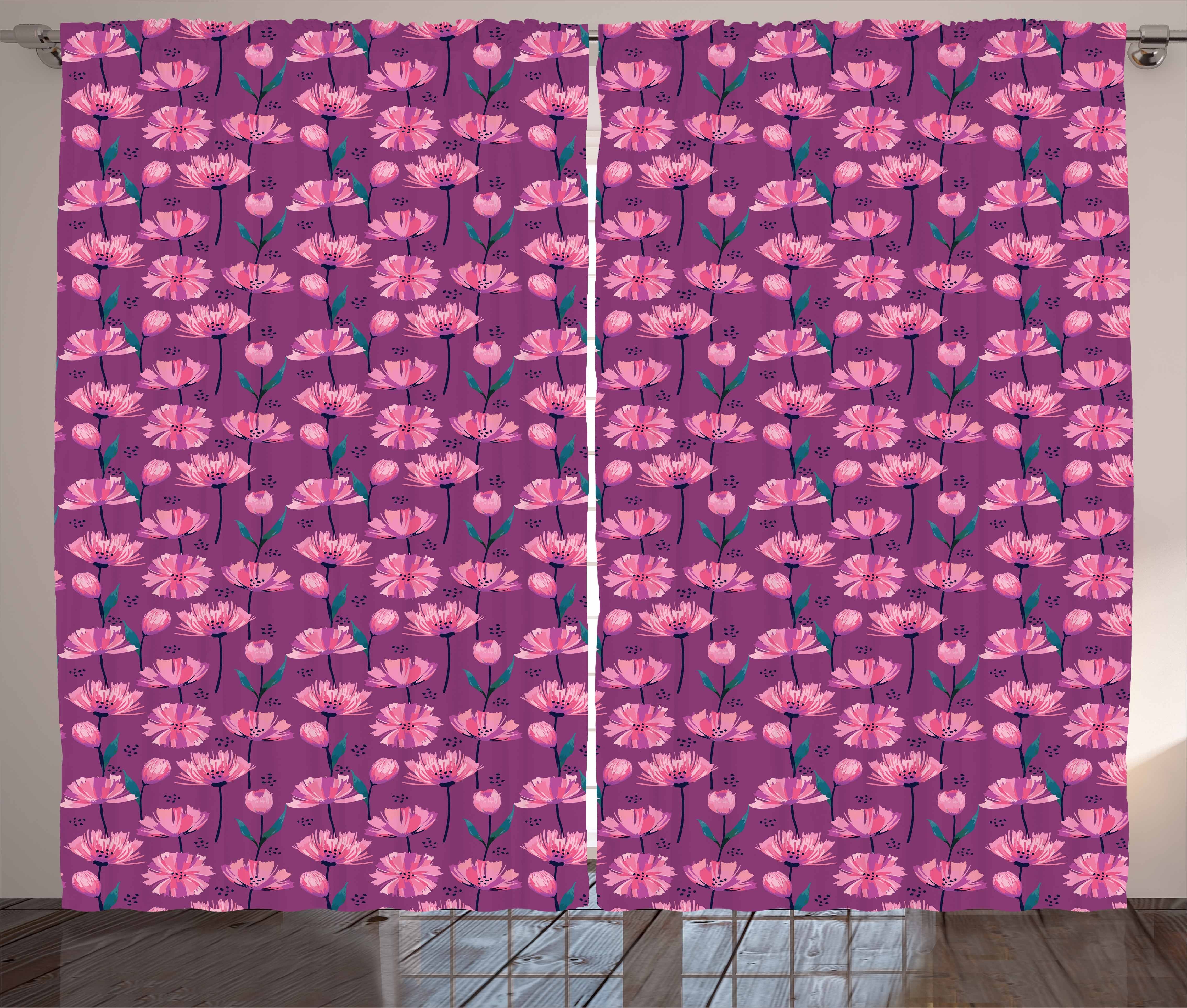 Gardine Mohnblumenblätter Schlafzimmer Abstrakte Kräuselband Haken, Abakuhaus, Vorhang Blumen und Schlaufen mit
