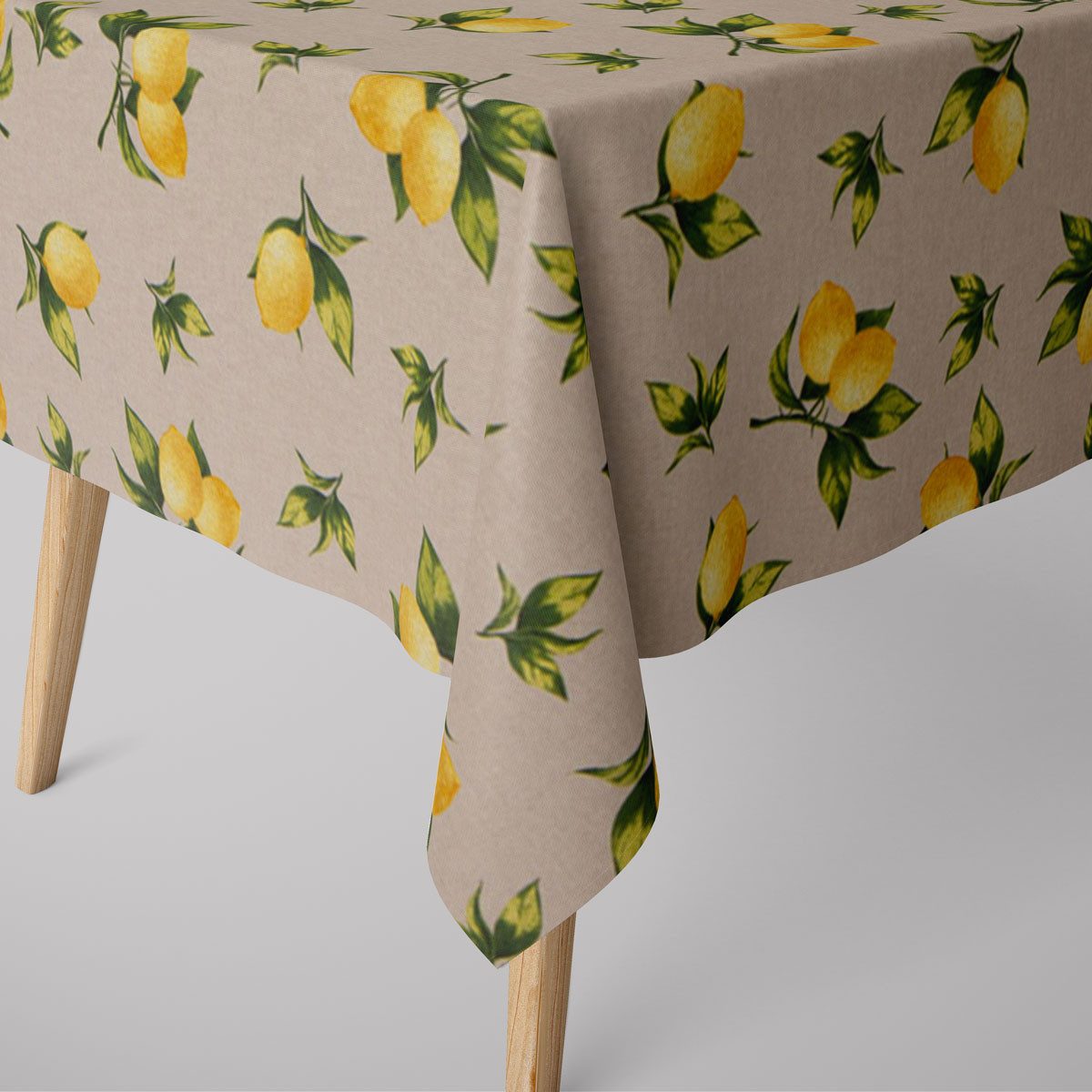 SCHÖNER LEBEN. Tischdecke Halbpanama Zitronen natur grün gelb, made in Germany,handmade
