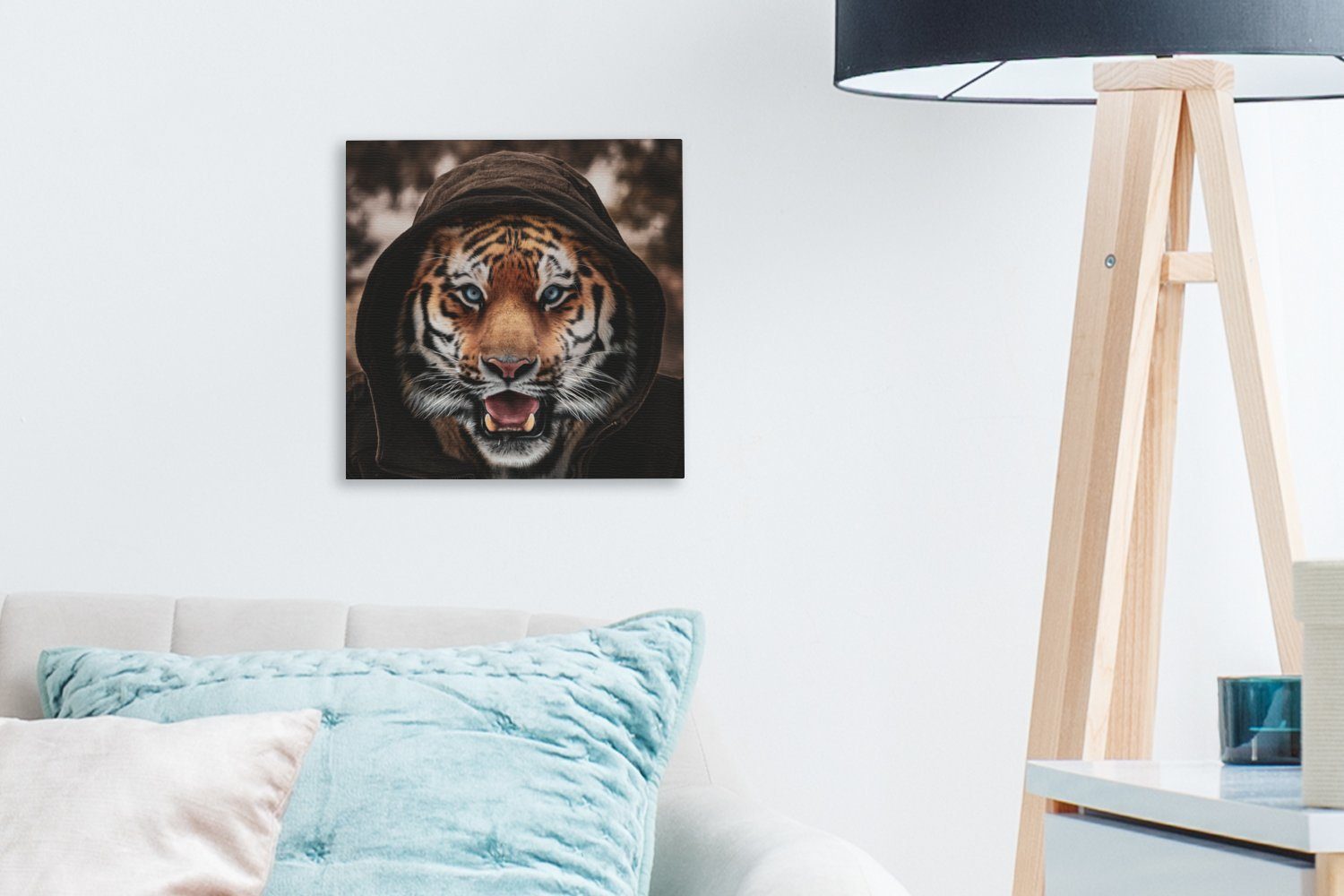 Tiger - Schlafzimmer Leinwandbild Blau, Bilder (1 St), Leinwand - Wohnzimmer OneMillionCanvasses® Kleidung für
