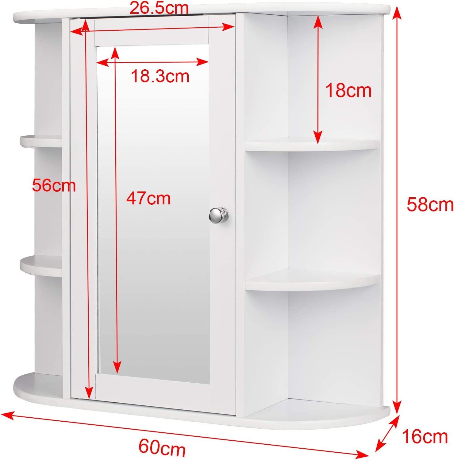 aus (1-St) EUGAD mit Hängeschrank Holz Ablage weiß Badezimmerspiegelschrank