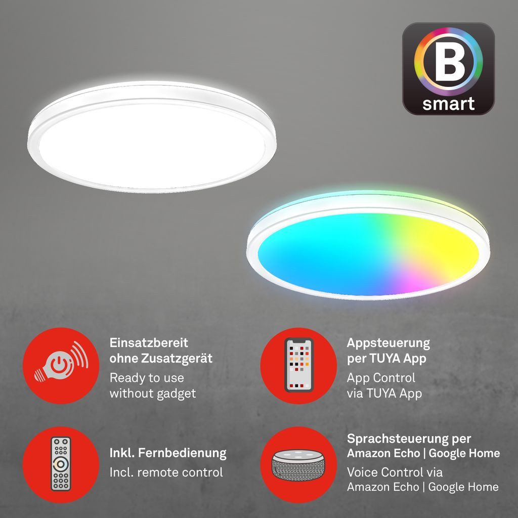 Briloner Leuchten LED Deckenleuchte 7494-016, Dimmfunktion, LED fest integriert, 2700K - Extra-Warmweiß, Smarte Deckenlampe Weiß, 22W, Wohnzimmer, Schlafzimmer, Flur, Büro