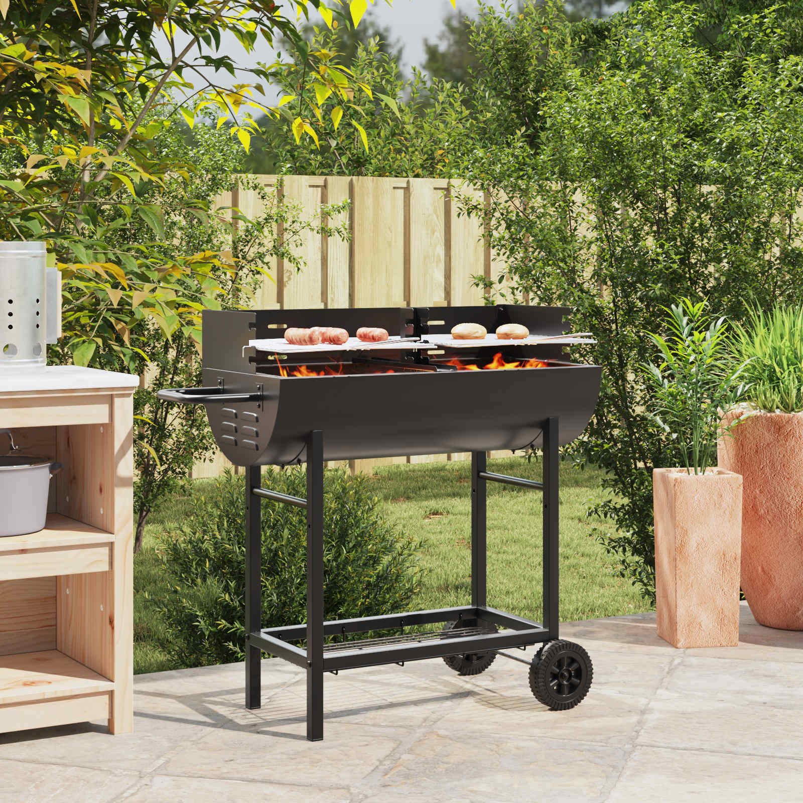 vidaXL Holzkohlegrill Holzkohlegrill 96,5 x 42,5 x 88,5 cm Schwarz