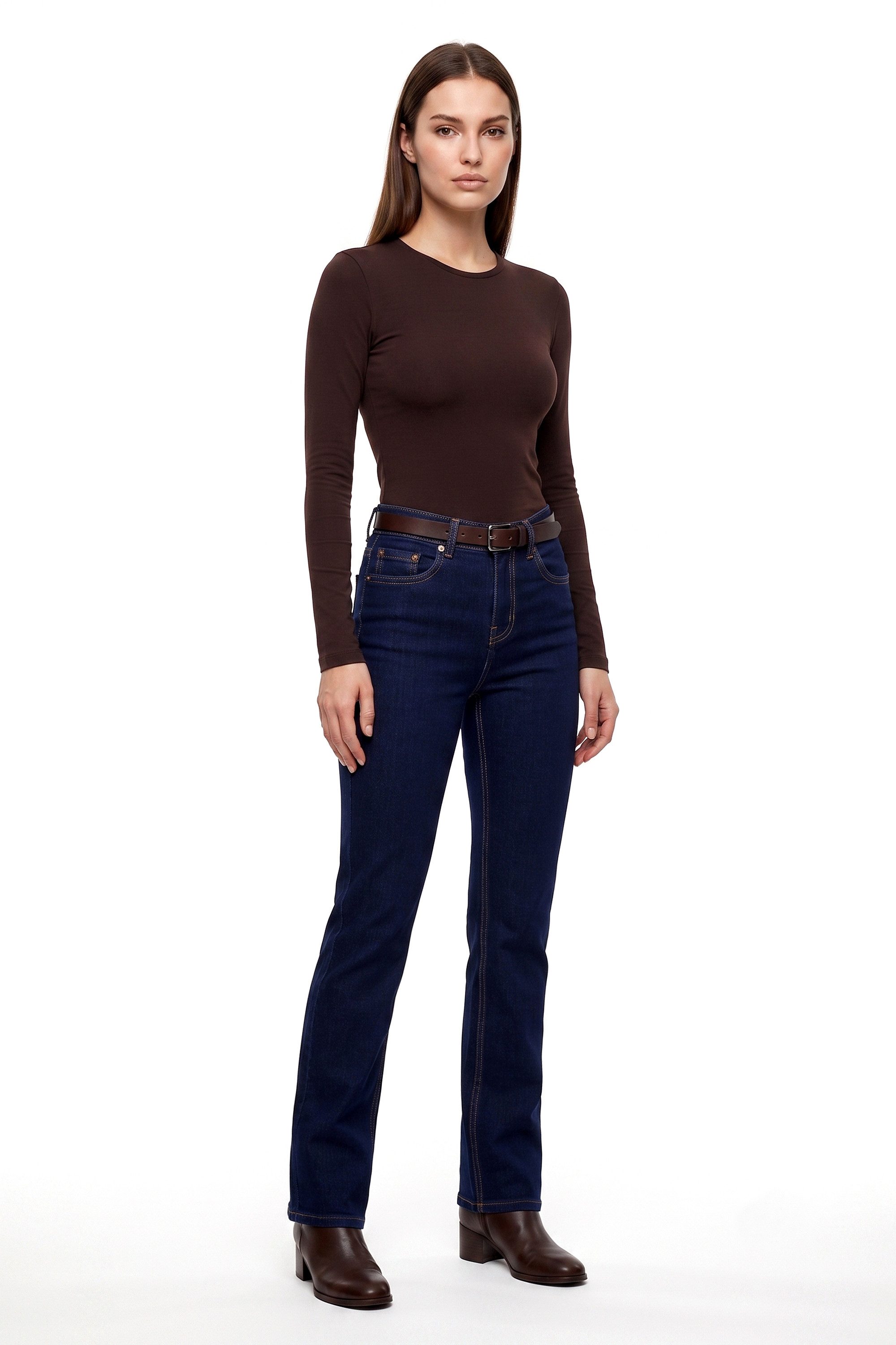ESRA Straight-Jeans High Waist Damen Jeans Stretch Hose aus superweicher Baumwolle Straight Jeans Damen Stretch Jeanshose High Waist bis Große Größe