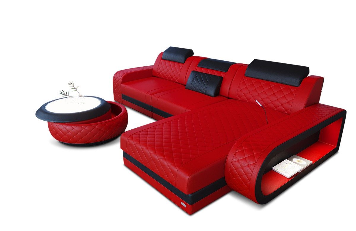 Sofa Dreams Ecksofa Berlin L Form Leder, Ecksofa, Ottomane, LED-Beleuchtung, Breite: 308cm, Zierkissen, 4-Sitzer, USB