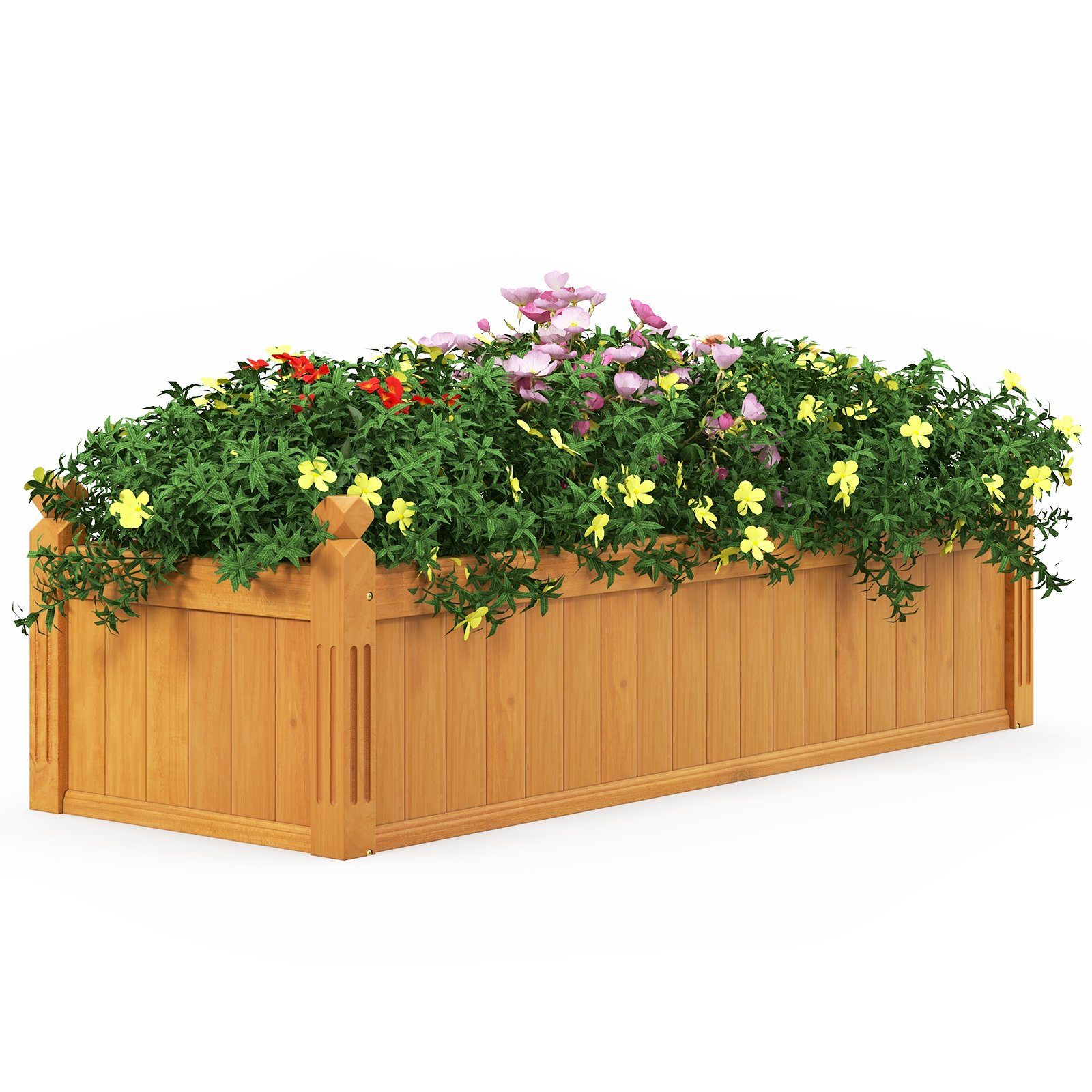 COSTWAY Blumenkasten, mit Drainagesystem aus 110x40x35cm 30kg Tannenholz, bis