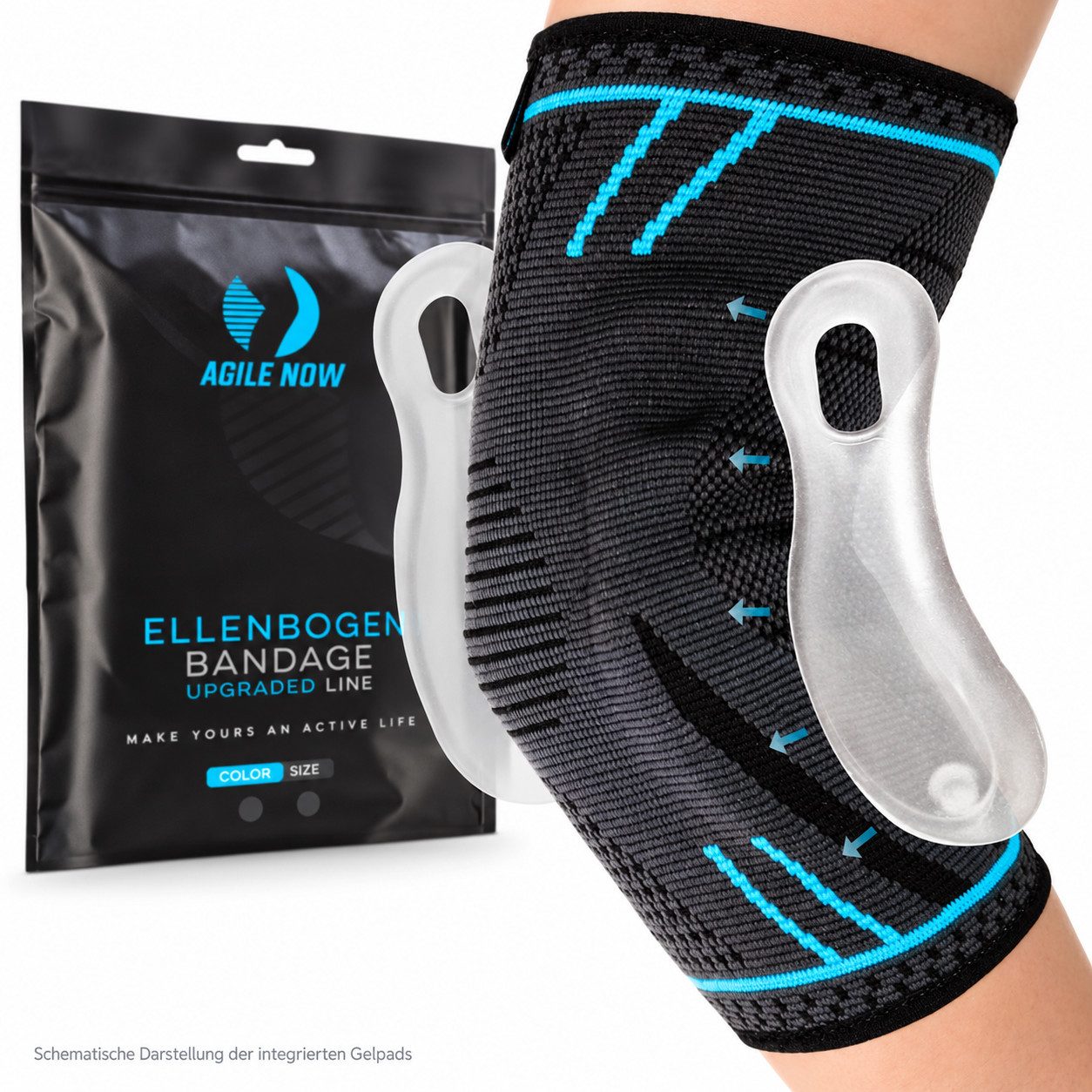 AGILE NOW Ellenbogenbandage Ellenbogenbandagen (Hochwertige Ellenbogenbandage Tennisarm, Ellenbogen Bandage), Atmungsaktiv & Rutschfest
