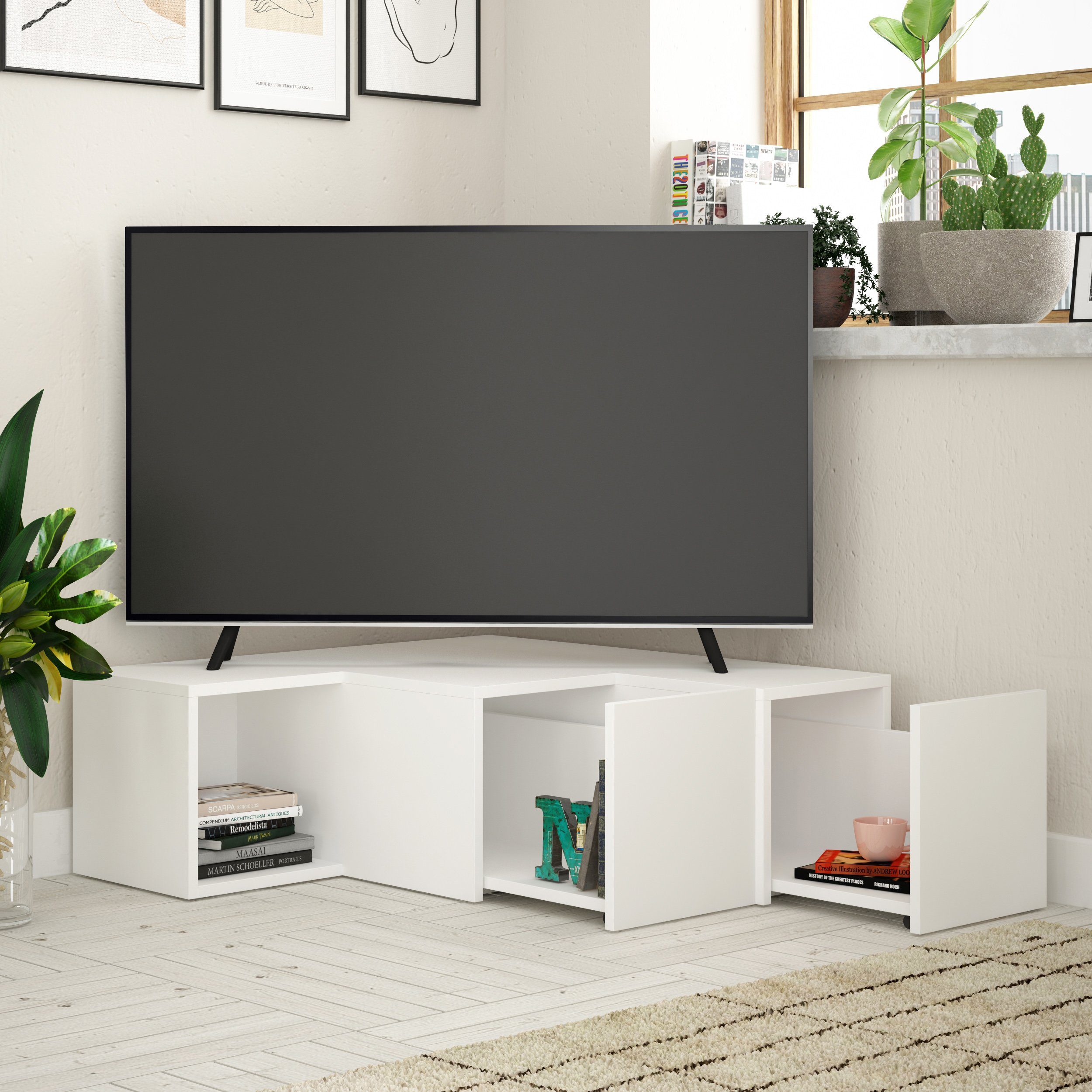 Decortie Schreibtisch Compact, Moderner TV-Ständer TV-Element Mit Wandregal günstig online kaufen