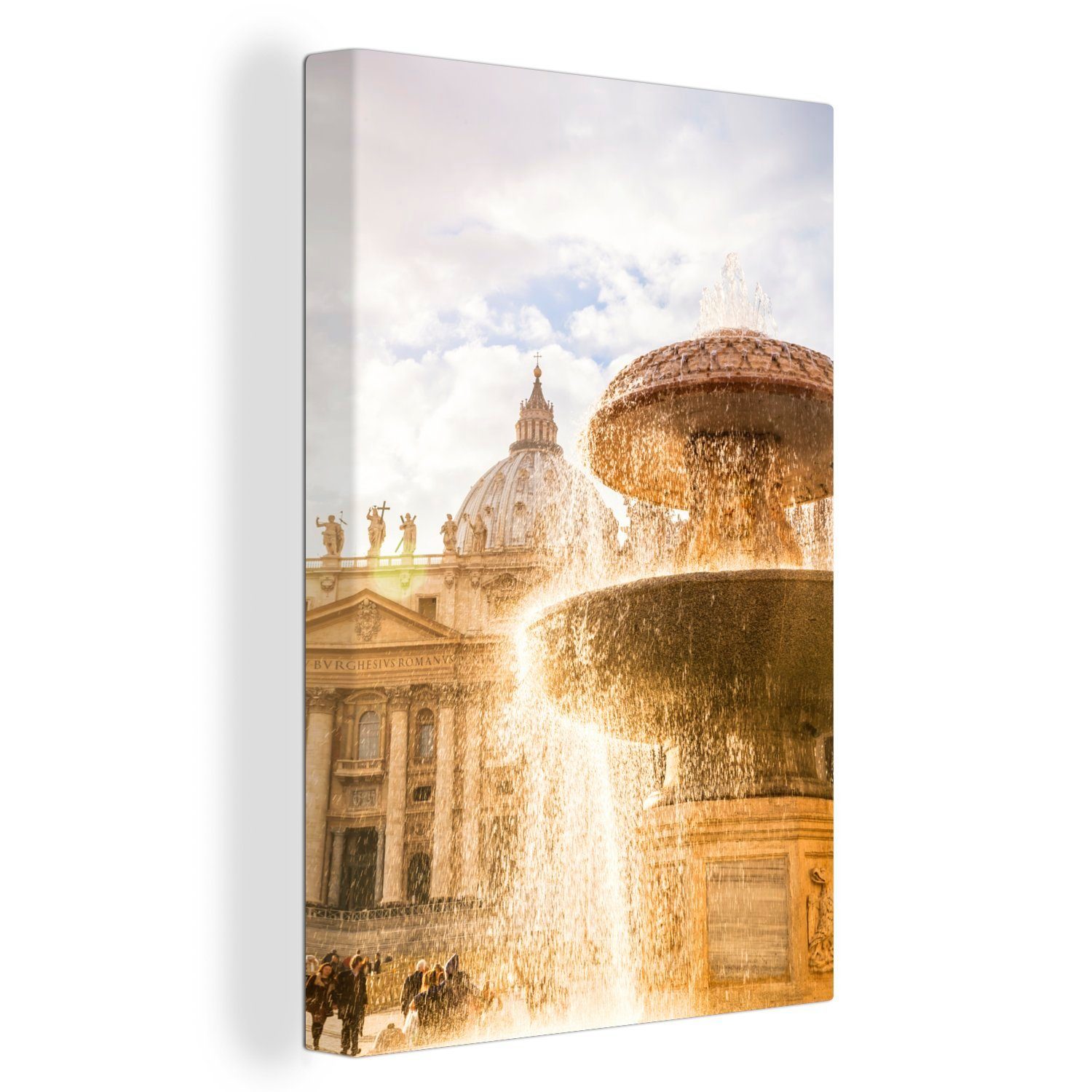 OneMillionCanvasses® Leinwandbild Brunnen auf dem Petersplatz in der Nähe der Vatikanstadt, Italien, (1 St), Leinwandbild fertig bespannt inkl. Zackenaufhänger, Gemälde, 20x30 cm