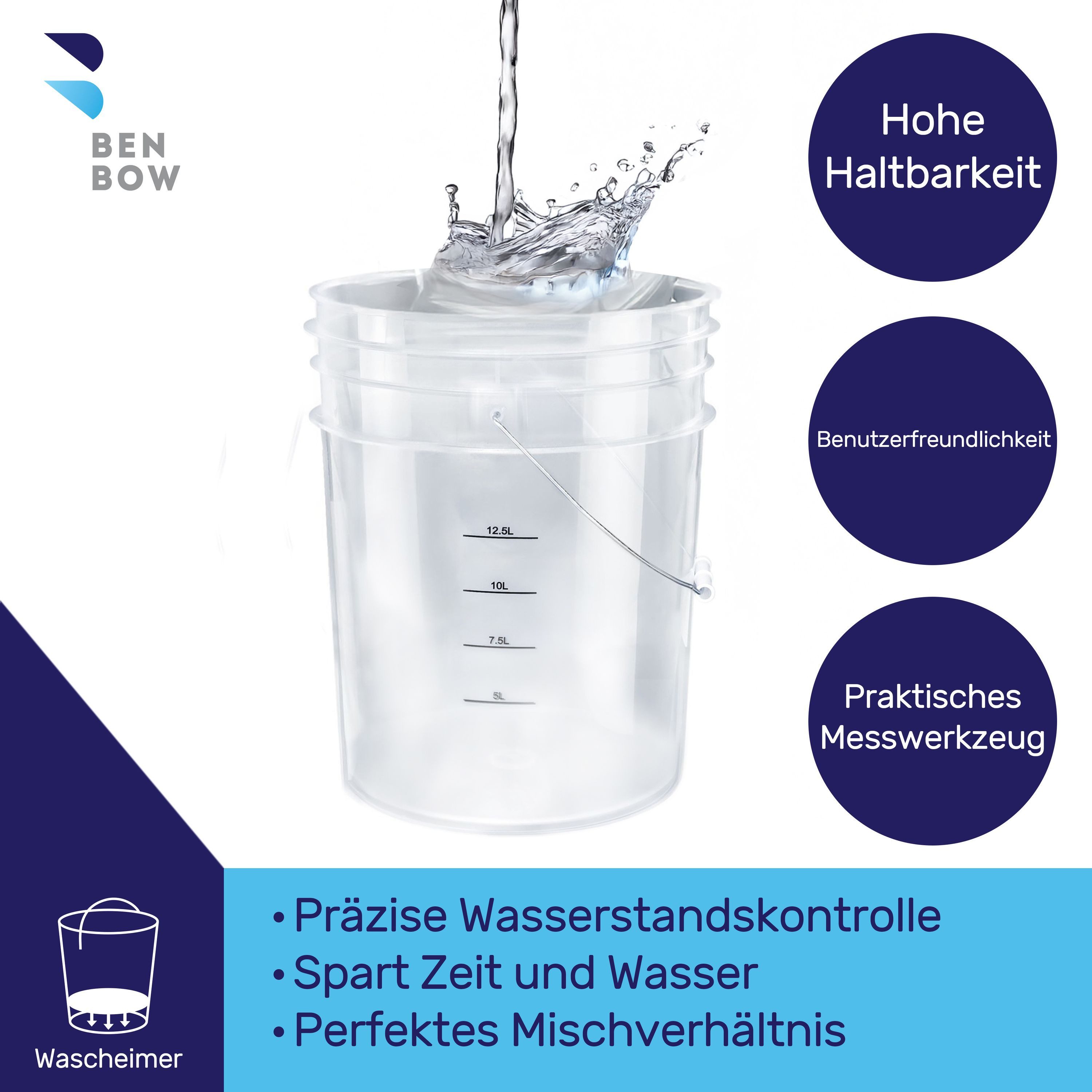 BENBOW Reinigungs-Set 3x Wascheimer, Schmutzsieb, (6-teilig), 3x Wascheimer, Schmutzsieb