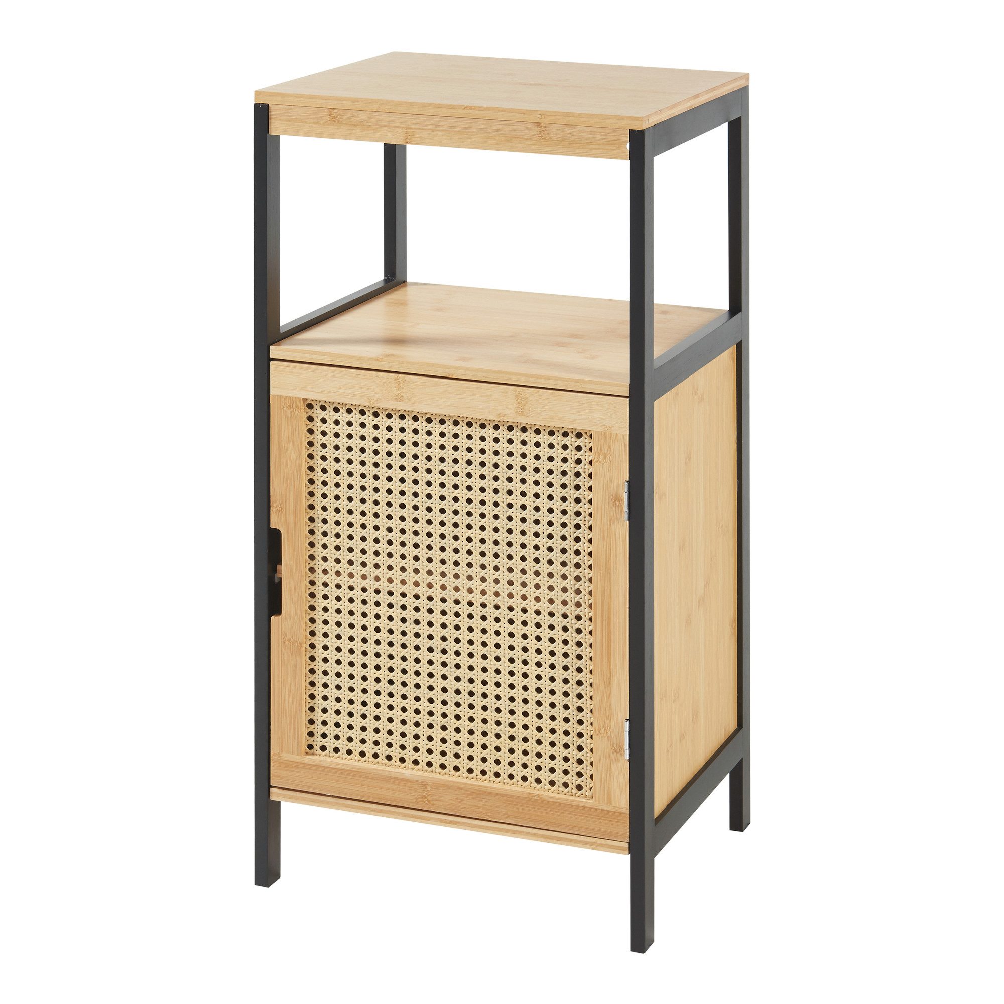 en.casa Badkommode, »Tervola« Midischrank 80x40x35cm Bambus/Rattanoptik Schwarz