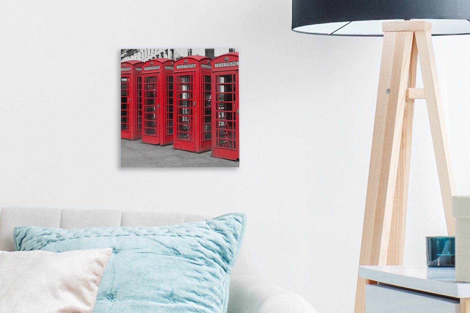 von Schlafzimmer (1 vier Wohnzimmer St), Bilder Schwarz-Weiß-Foto für OneMillionCanvasses® Leinwand Leinwandbild Telefonkabinen, roten