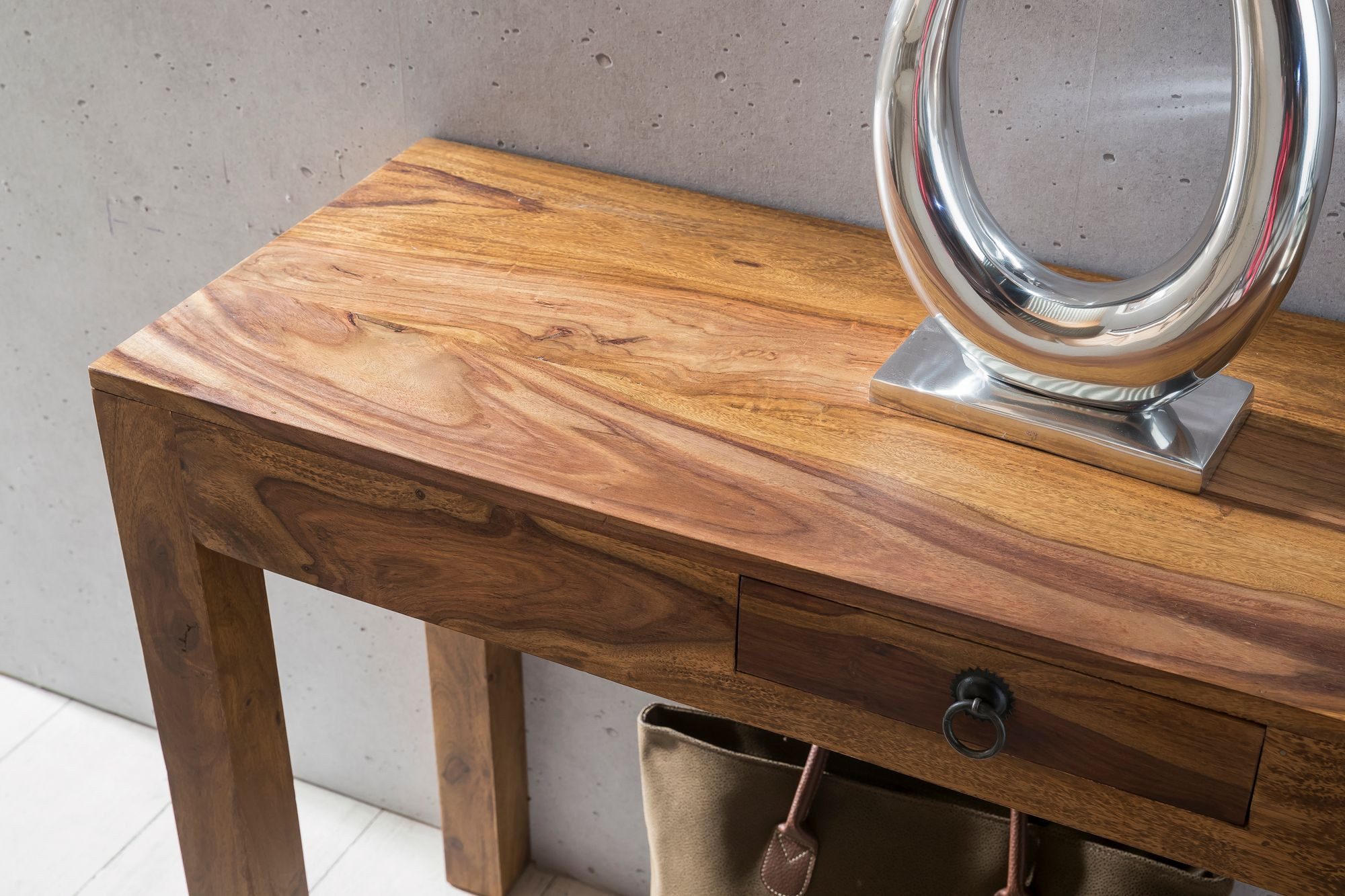 KADIMA DESIGN Konsolentisch Konsolentisch MUMBAI Massivholz Konsole mit 1 Schublade Flur Diele, Schreibtisch 120 x 40 cm Landhaus-Stil Sideboard – Bild 5 von 5