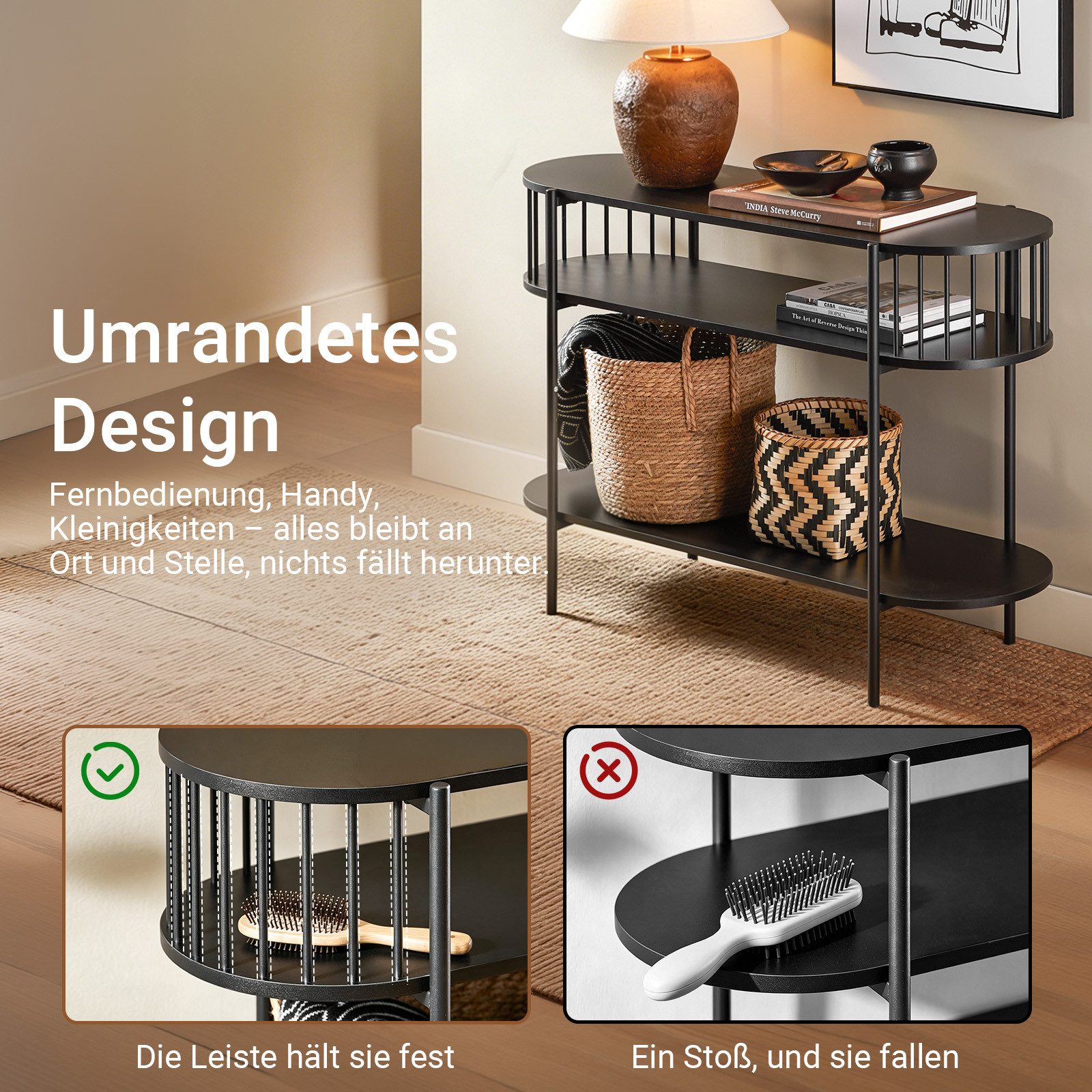 SoBuy Konsolentisch Beistelltisch, Flurkonsole aus Metall, Konsole für Diele, Wohnzimmer, Flurtisch Sideboard schmal, Sofatisch Dekotisch, 39 x 110 x 76 cm – Bild 5 von 5