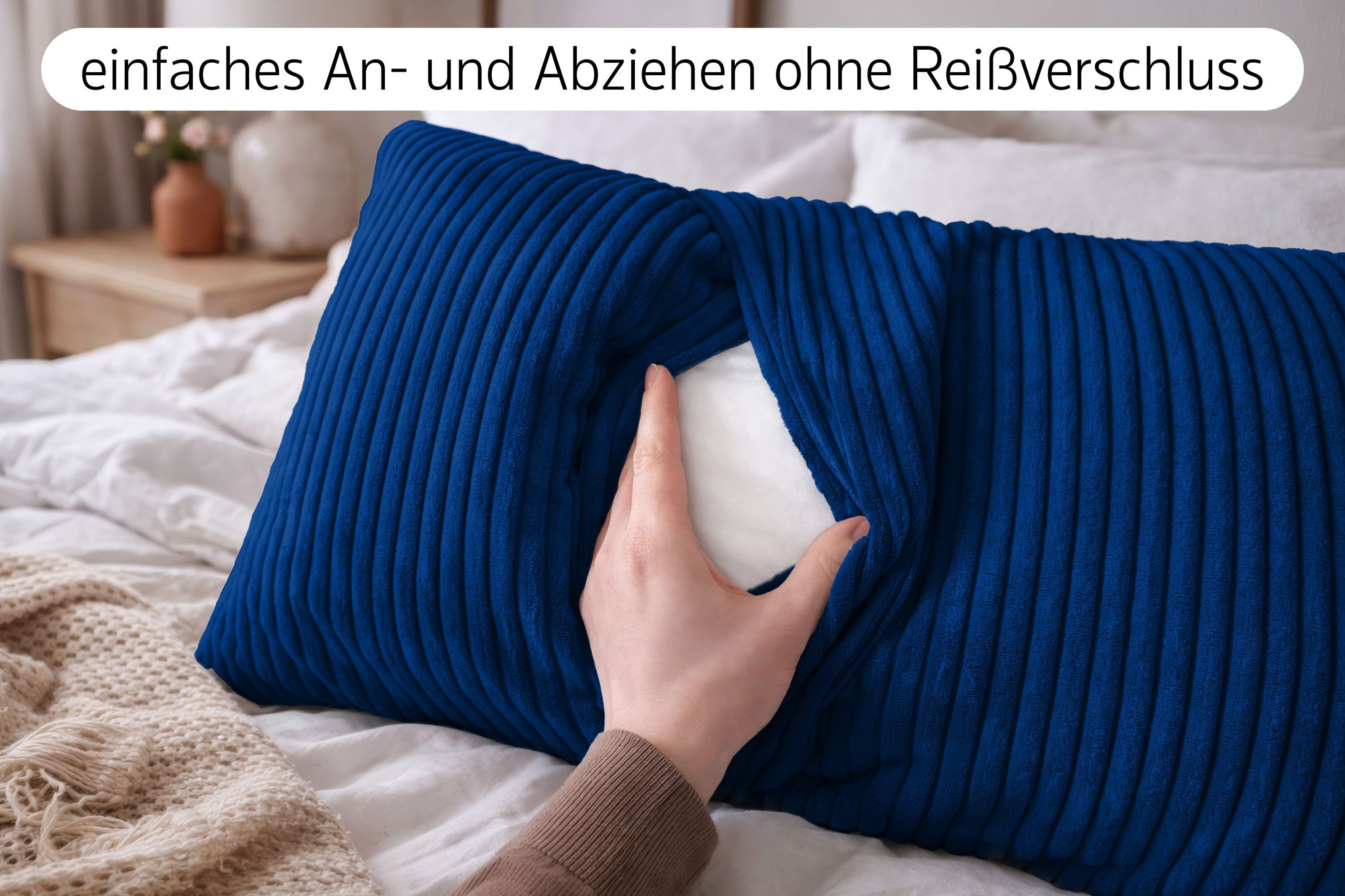 Amilian Dekokissen 40x80 cm 2er Set mit Füllung – Cord-Optik Sofakissen, mit Füllung und Bezug, formstabil, Hotelverschluss – Bild 3 von 5
