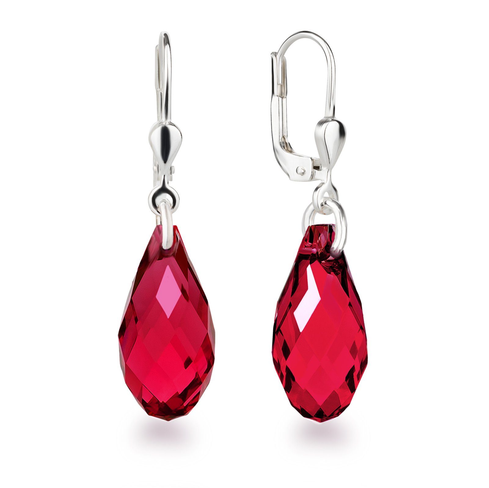 Schöner-SD Paar Ohrhänger Tropfen Kristall Hänger Tropfen hängend 925 Silber mit Markenkristall, Ohrringe für Mädchen und Damen