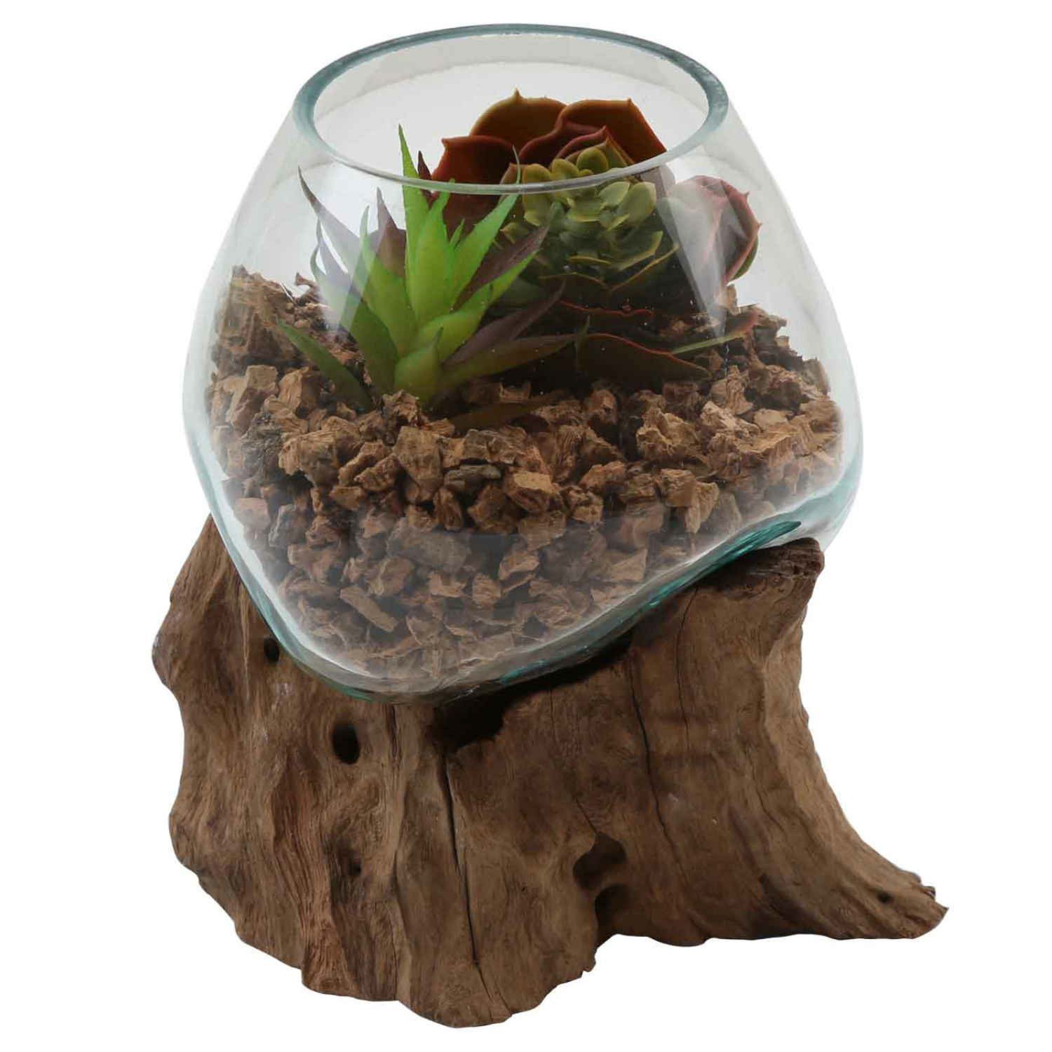 auf Deko), Unikat Casa Jedes Ø Pur ein Glas Wurzel auf Glasvase Wurzelholz (einzigartige Couchtisch Dekovase Stück garantiert & Vase aus 15cm - Deko, Glas Moro Recycling Teak Kunsthandwerk Esszimmer Holz Tisch Wurzel Wohn