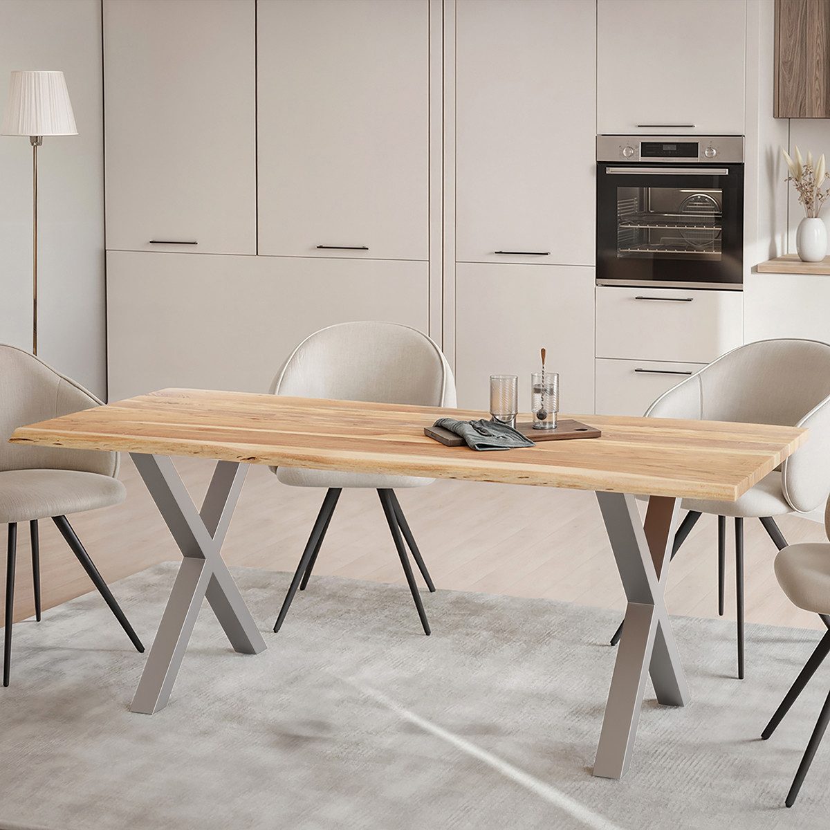 Liadomo Baumkantentisch Diala, Esstisch, Esszimmertisch, Massivholztisch, natürliche Baumkante, wählbare Größen und Metallgestelle