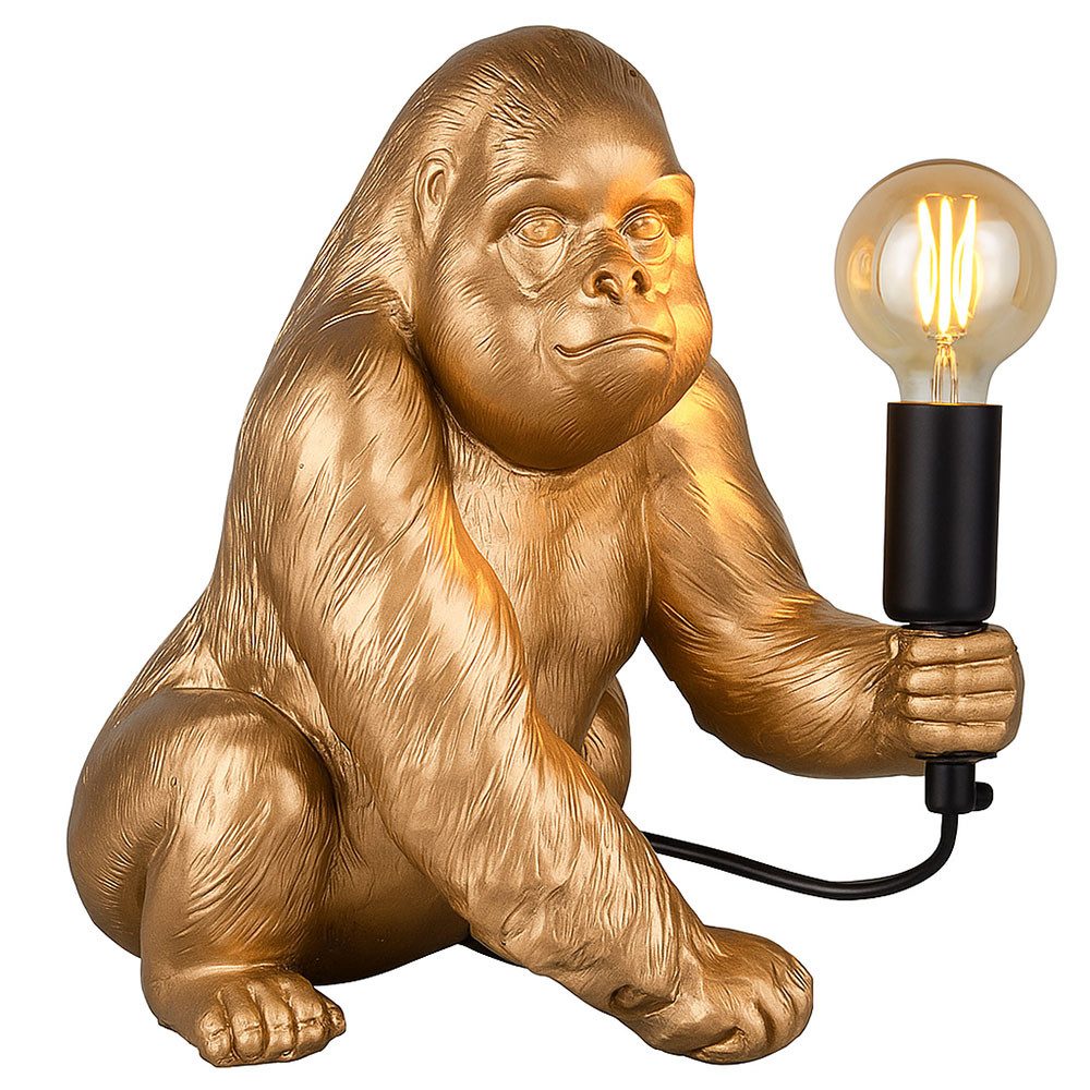 Reality Leuchten LED Tischleuchte, Leuchtmittel inklusive, Warmweiß, Tischlampe Beistellleuchte LED Filament dimmbar gold Tierfigur Gorilla