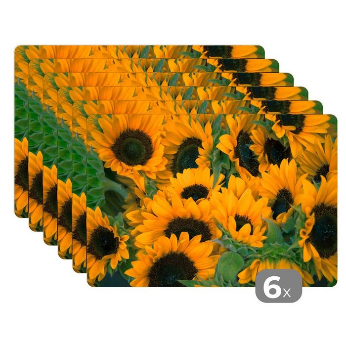 Platzset Blumen - Sonnenblume - Makro MuchoWow (6-St) Platzset Platzdecken Platzmatte Tischmatten Schmutzabweisend