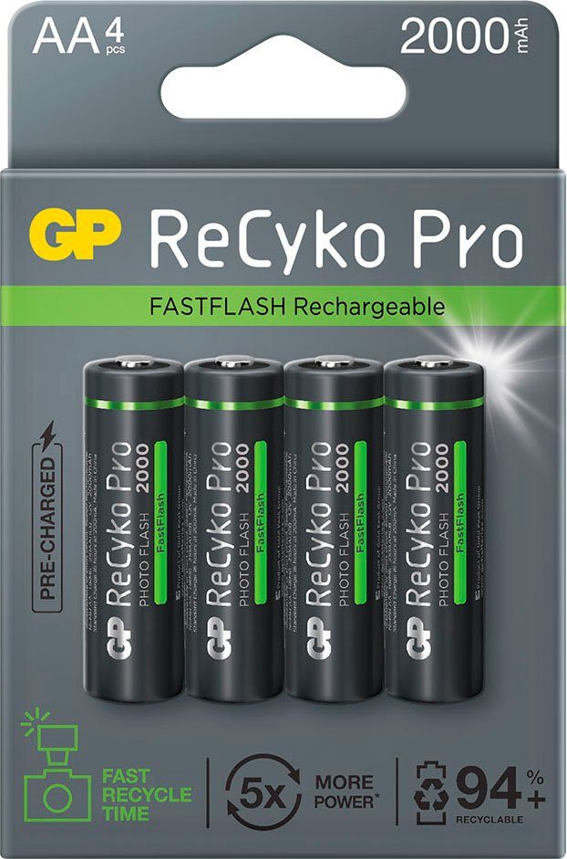 GP Batteries 4er Pack AA NiMH 2000 mAh ReCyko Pro Photoflash 1,2V Batterie, (1,2 V, 4 St)