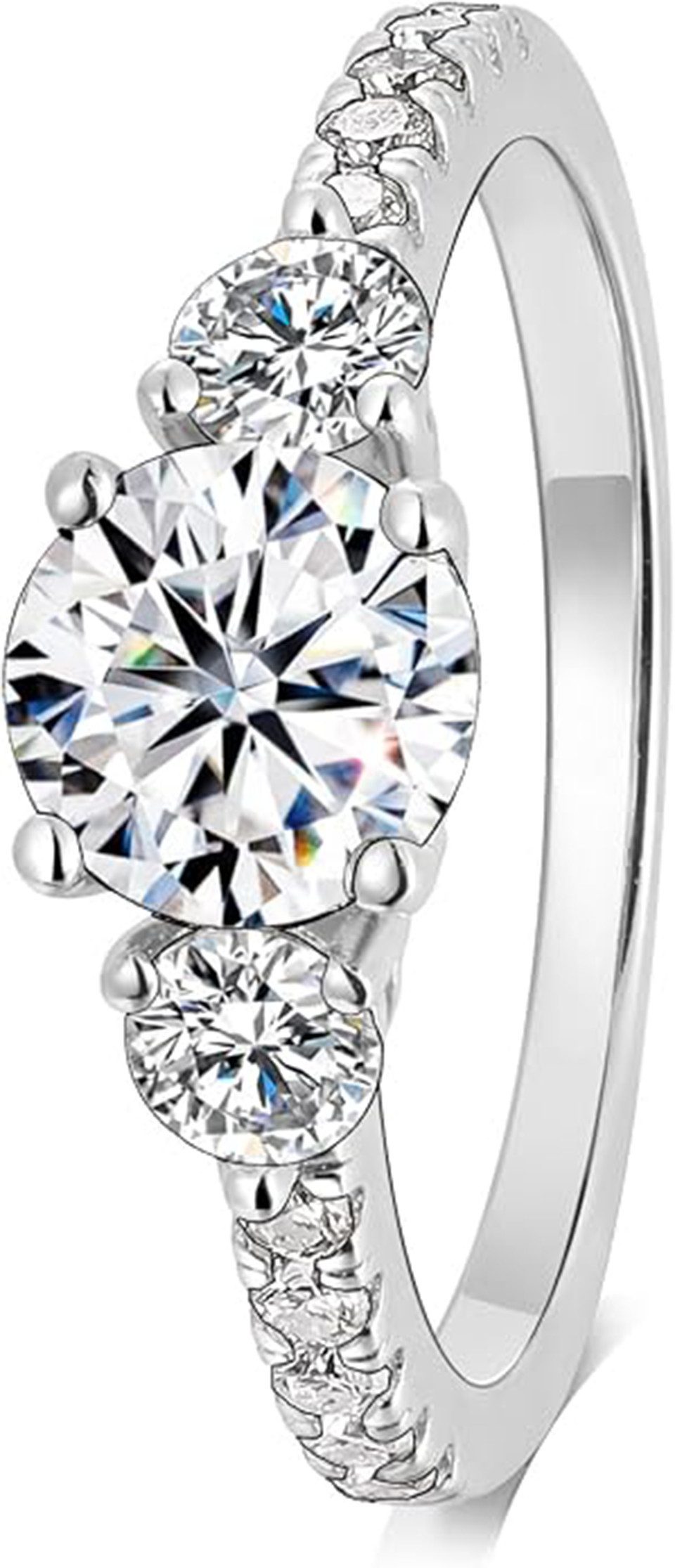 Jumpeak Diamantring Drei-Steine-Ring,Rundes Brillantschliff-Ring,1ct/2ct, D, VS1, 585 Gold,Jahrestagsgeschenk,Verlobungsring,Geburtstagsgeschenk