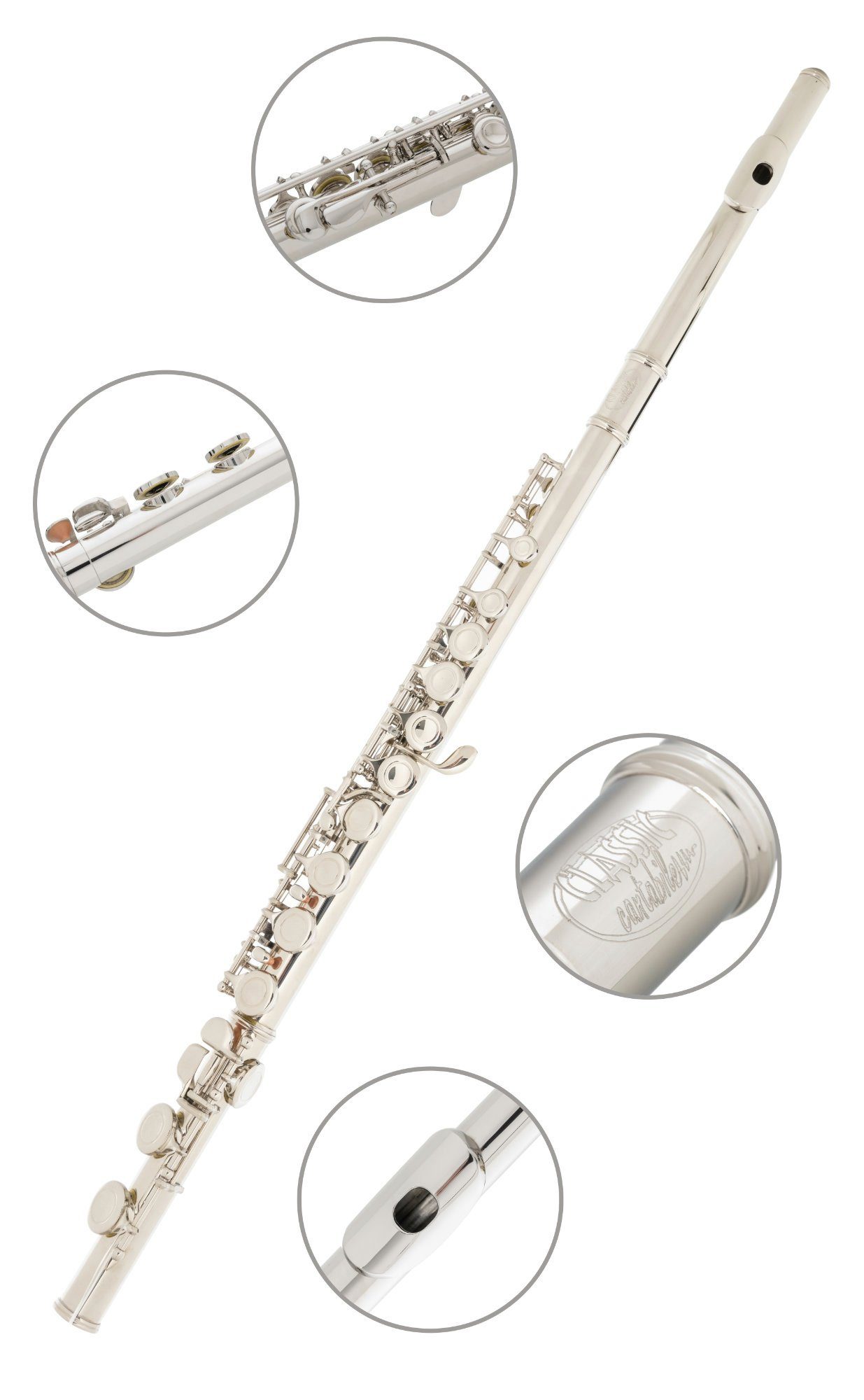 Classic Cantabile FL-100 Querflöte Starter-Set - Inkl. Notenständer, Stimmgerät & Flötenständer, Vernickelt