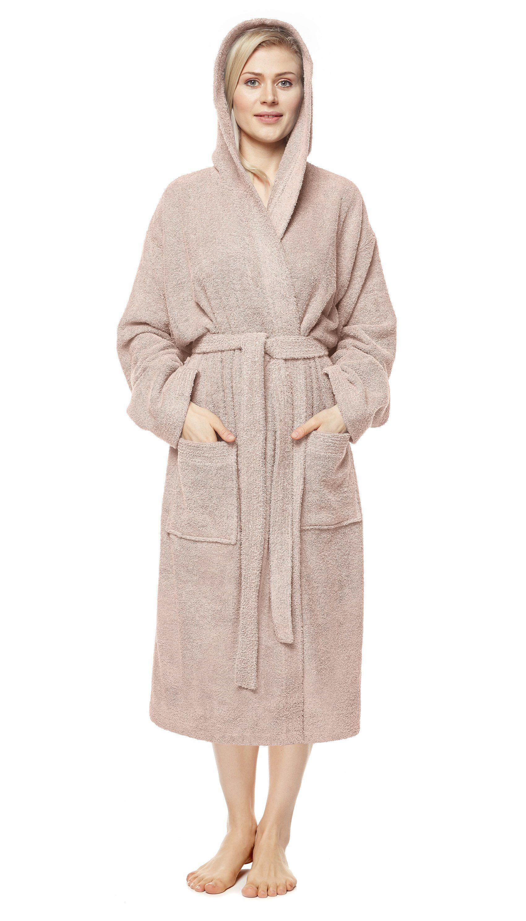 Arus Damenbademantel Pandora, waden lang, mit Kapuze, 100% Baumwolle, für Spa & Zuhause, 100% Baumwolle, Kapuze, Gürtel, mit Kapuze, wadenlang, 100% Baumwolle