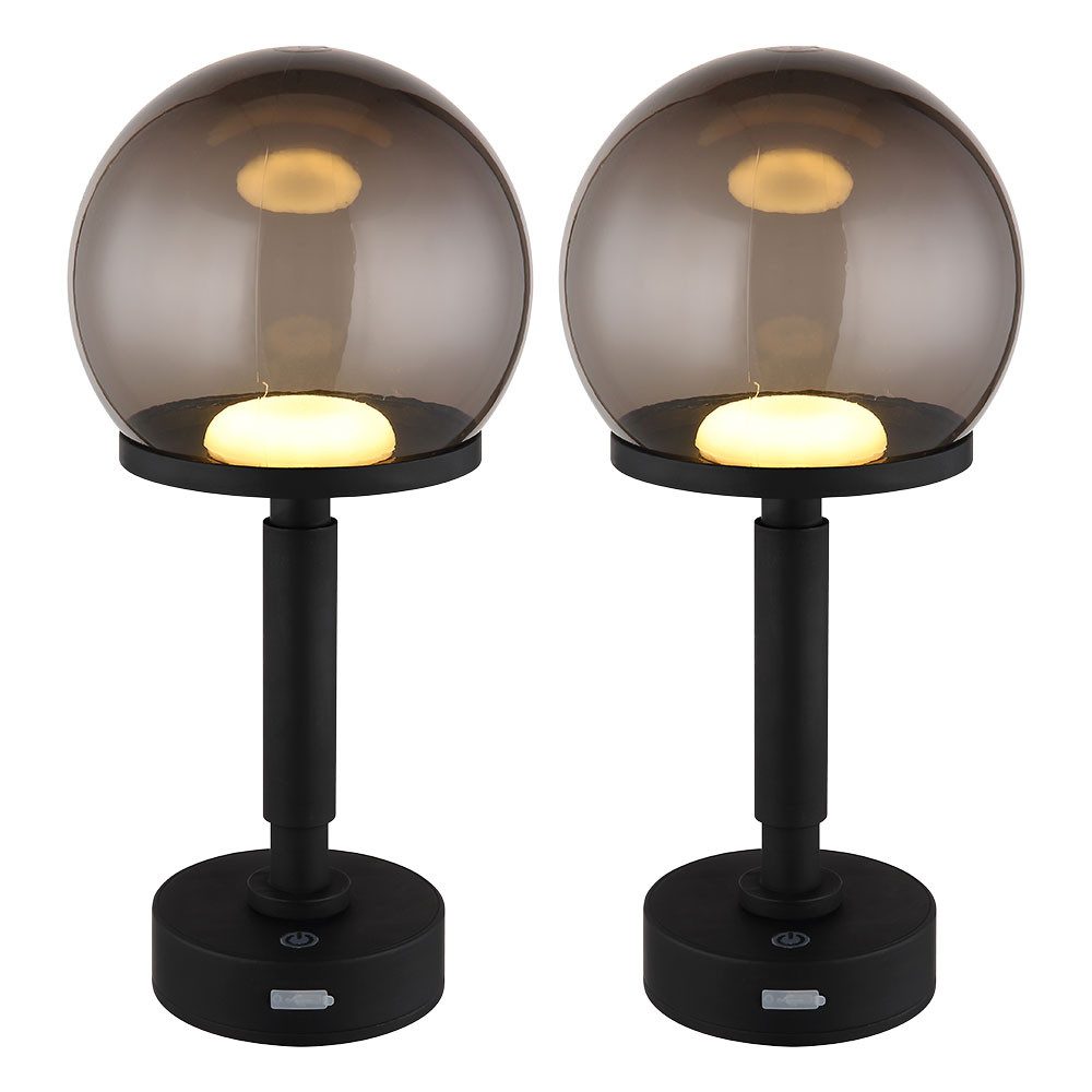 GLOBO LIGHTING LED Tischleuchte, LED-Leuchtmittel fest verbaut, Warmweiß, Akku Tischleuchte Touchdimmer rauch schwarz Nachttischlampe Pilz 2x