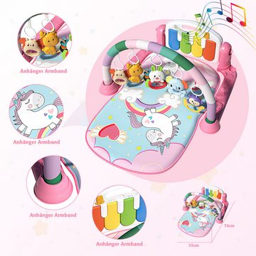 GOOLOO Spielbogen Spielbogen Spielbogen Krabbelmatte mit Musikklavier für Baby rosa, (Baby Klavierständer, 1-tlg., 1-st), mit Musiktasten und lustigen Tiermotiven
