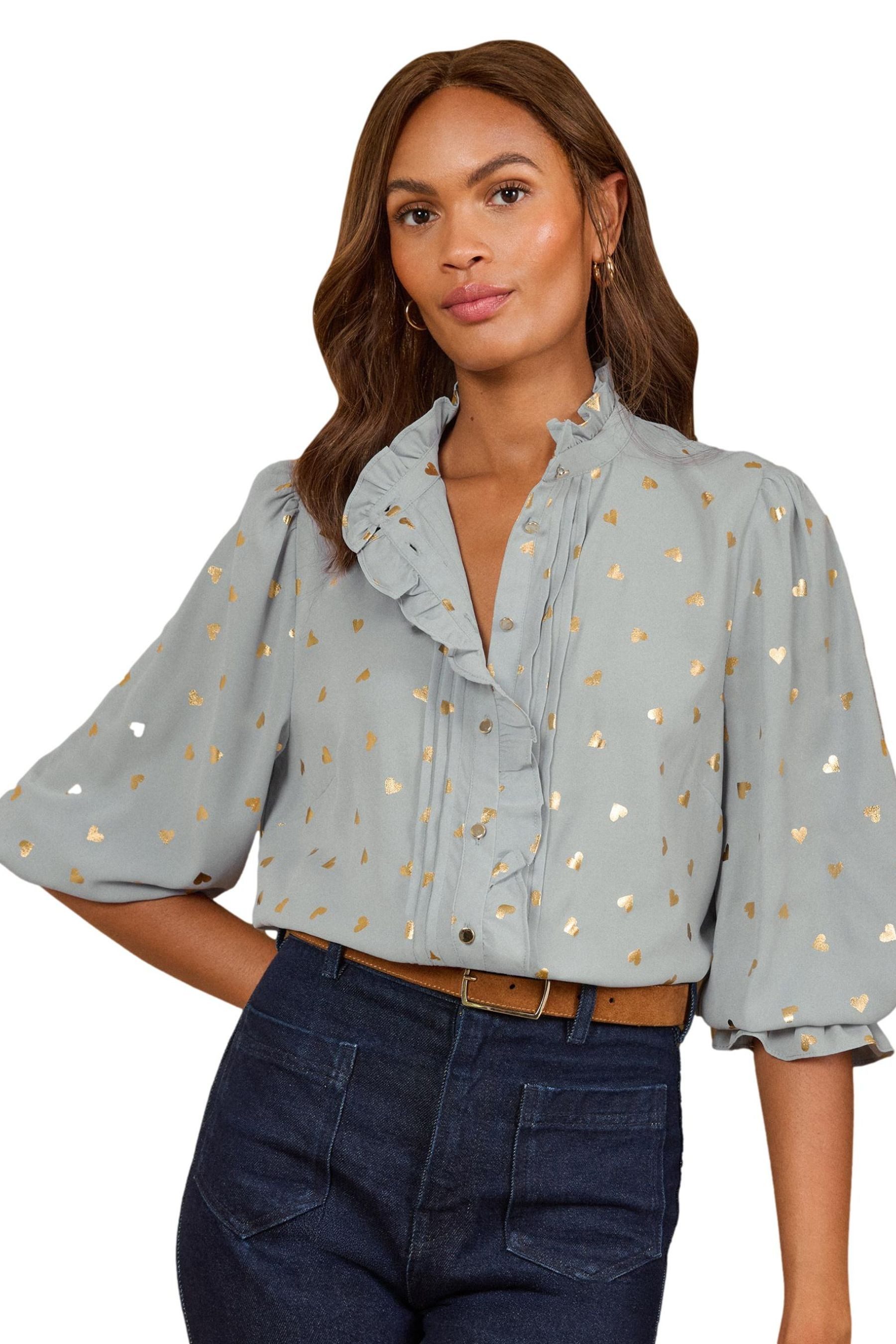 Love & Roses Rüschenbluse Love & Roses Bluse mit 3/4-Rüschenärmeln (1-tlg)
