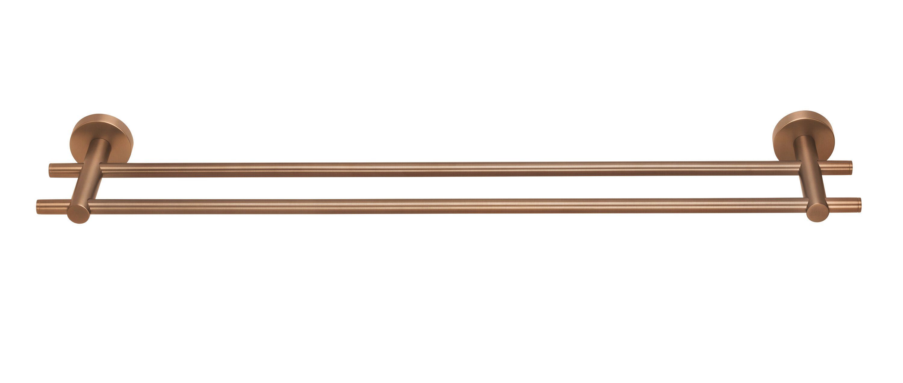 tesa Handtuchhalter Doppel-Handtuchstange MOON - 2-Stangen-Handtuchhalter, selbstklebend, PVD-beschichtetes Metall - ohne Bohren - 112 x 640 x 50 mm - Bronze