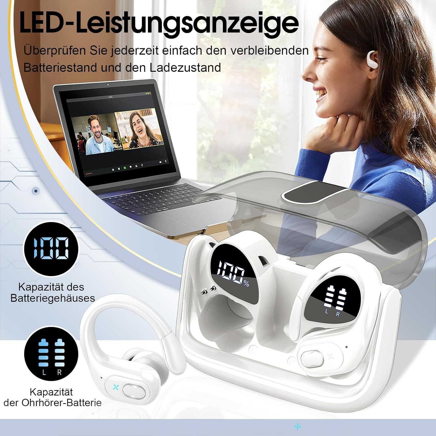 SpionProfi In Ear Kopfhörer Bluetooth Kabellos Sport Ohrbügel Wireless Headset Headset (Kompatibel mit jedes Bluetooth Gerät für Iphone Samsung uvm)