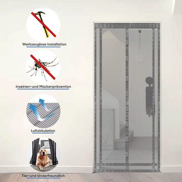 Sekey Insektenschutz-Tür Magnet Fliegengitter Tür Zuschneidbar, Türvorhang ohne Bohren, 220x100cm für Balkontür, Kellertür, Terrassentür durch